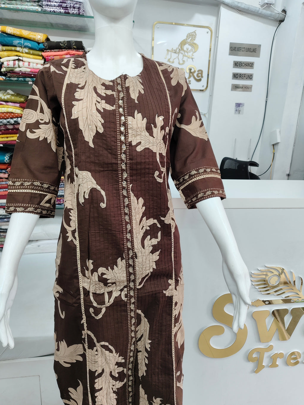 Elegant Brown Printed Kurta set with Dupatta Ethnic 3 piece set for women