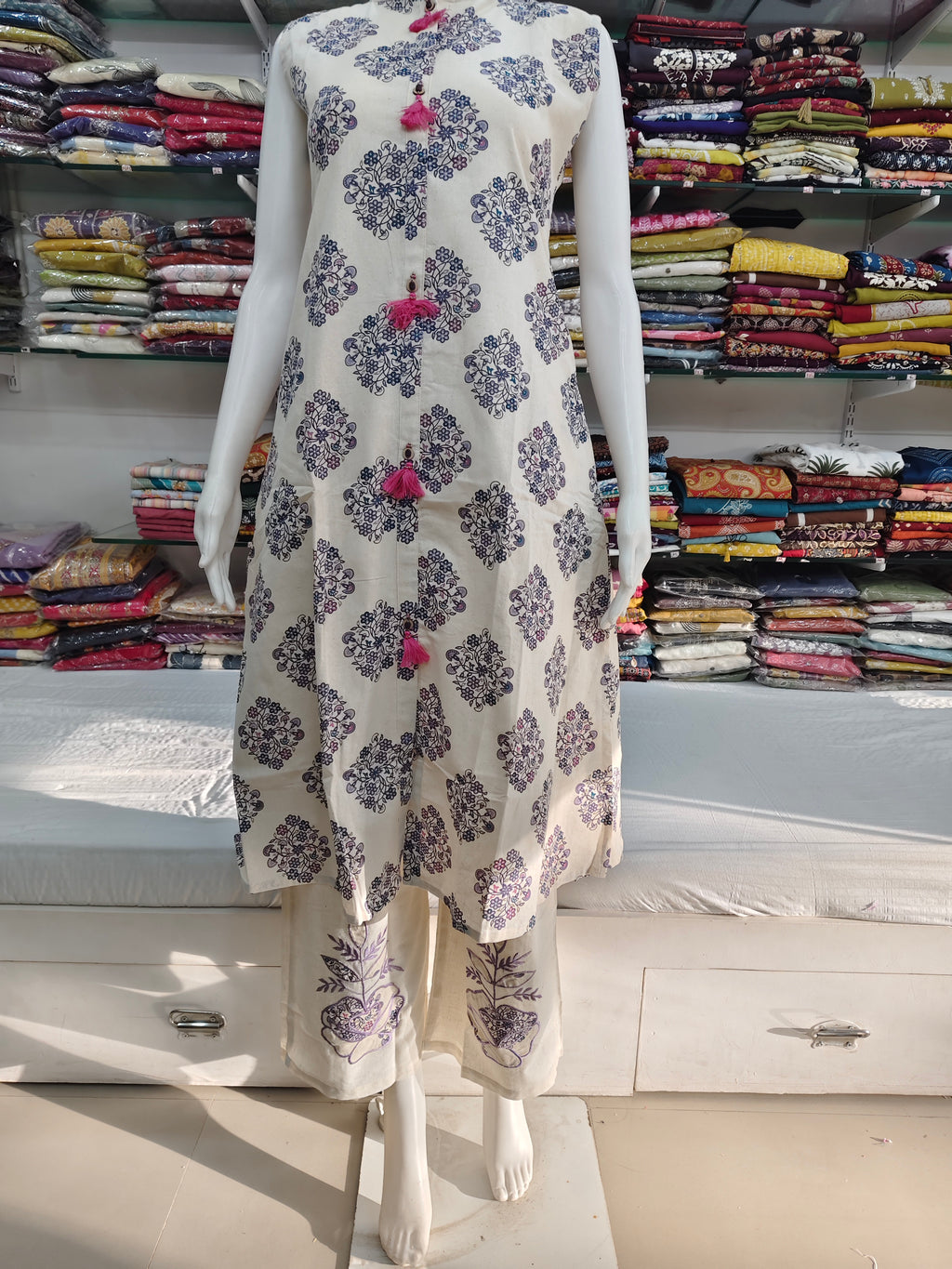 Elegant Cotton Flex Printed Kurti with Palazzo Set (2-Piece | Sleeves Attached Inside)