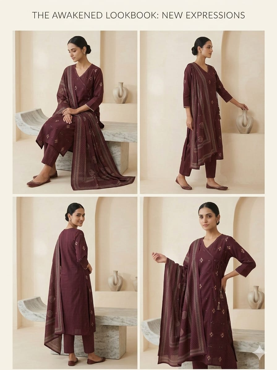 Elegant Wine Cotton Printed Kurta Set with Dupatta – 3 Piece Ethnic Suit