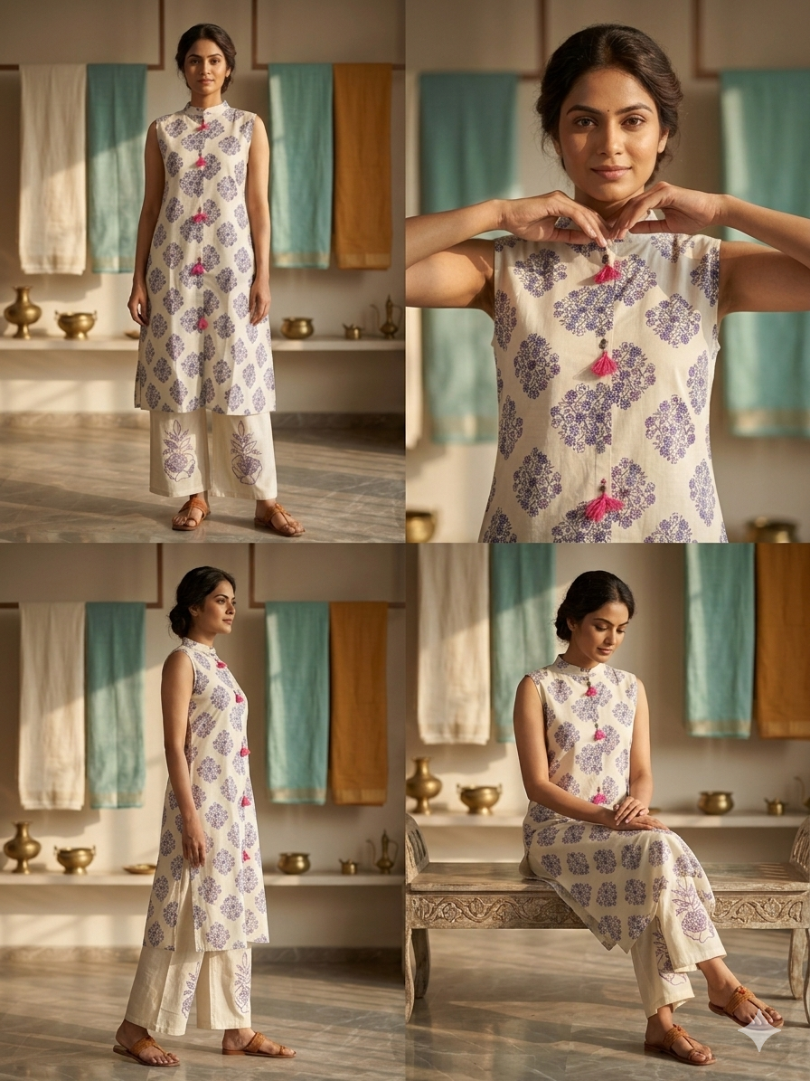 Elegant Cotton Flex Printed Kurti with Palazzo Set (2-Piece | Sleeves Attached Inside)
