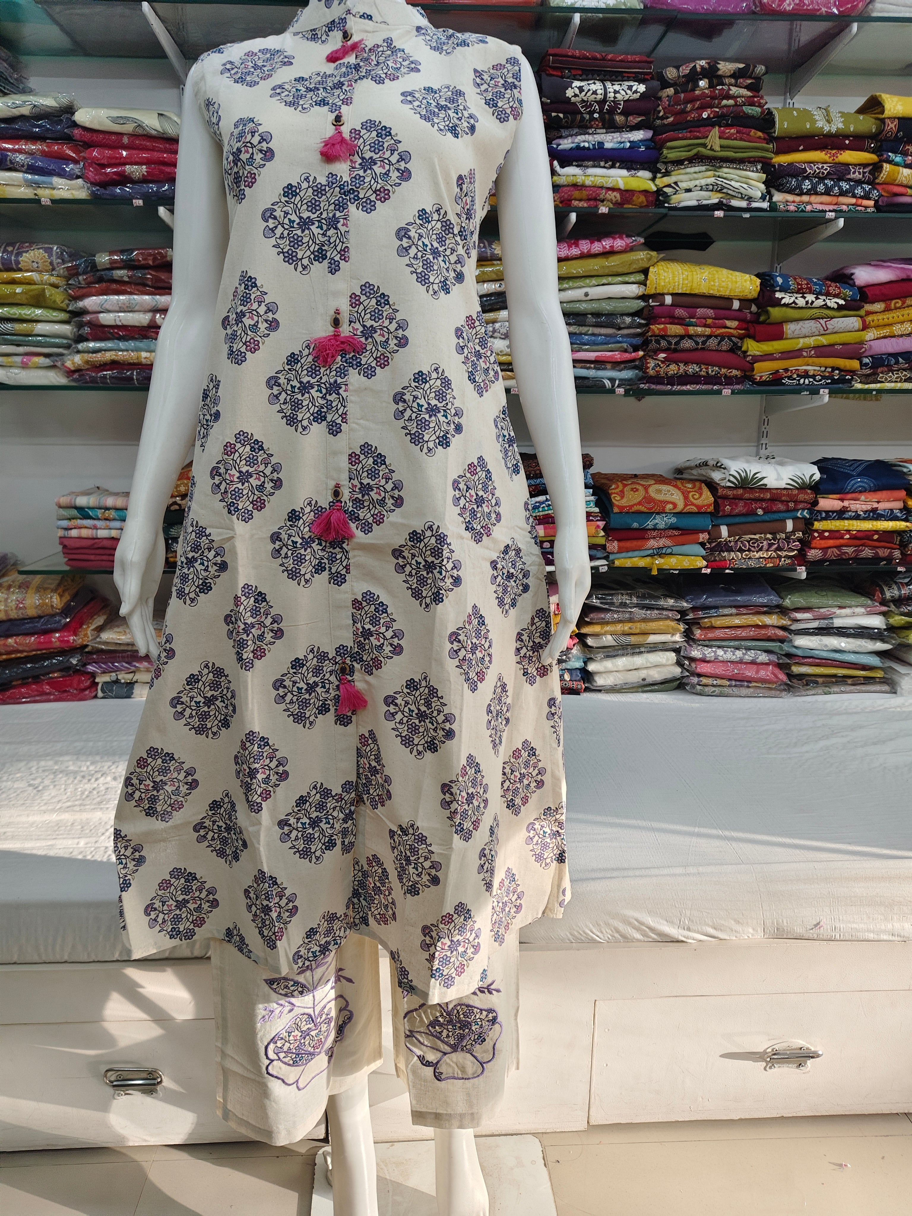 Elegant Cotton Flex Printed Kurti with Palazzo Set (2-Piece | Sleeves Attached Inside)