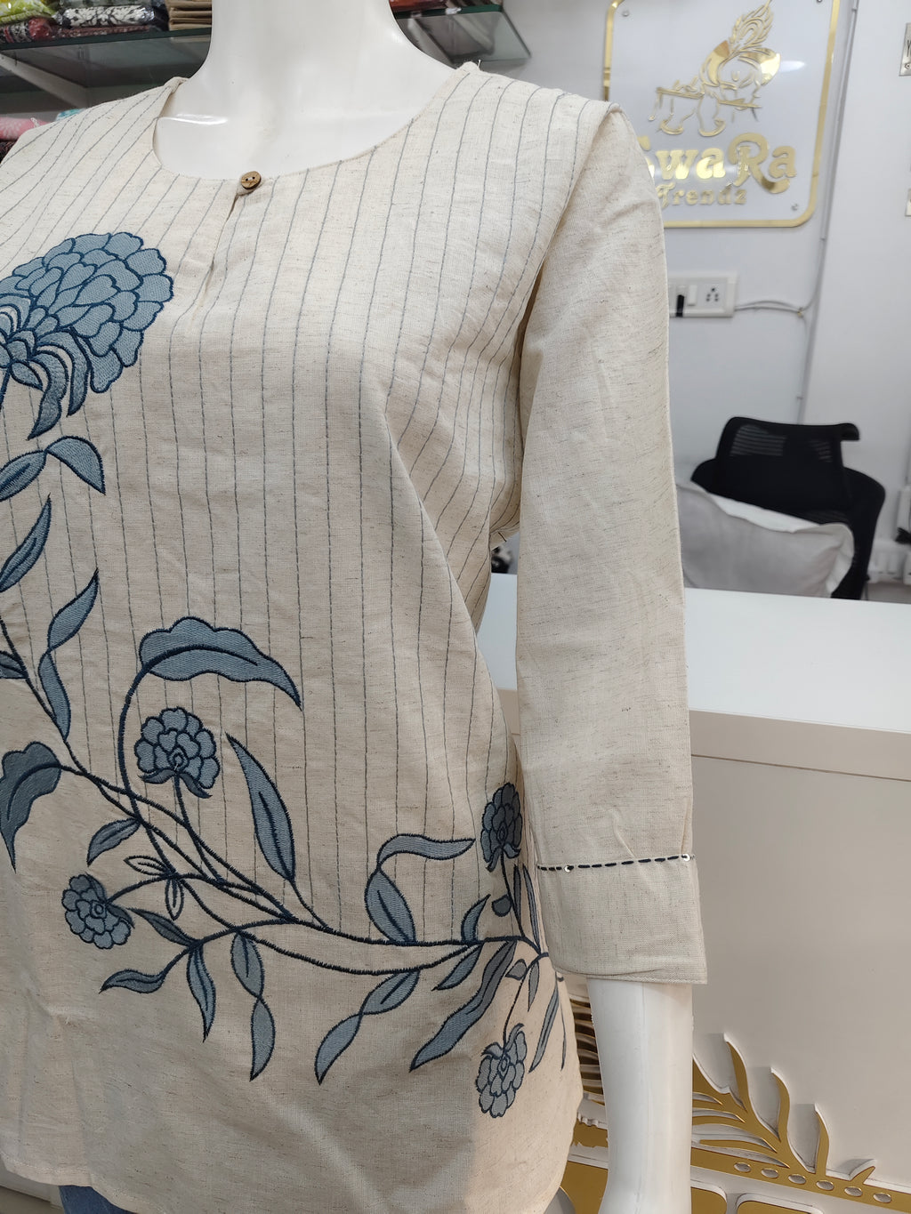 Elegant Cotton Flex Floral Embroidered Short Top for Women