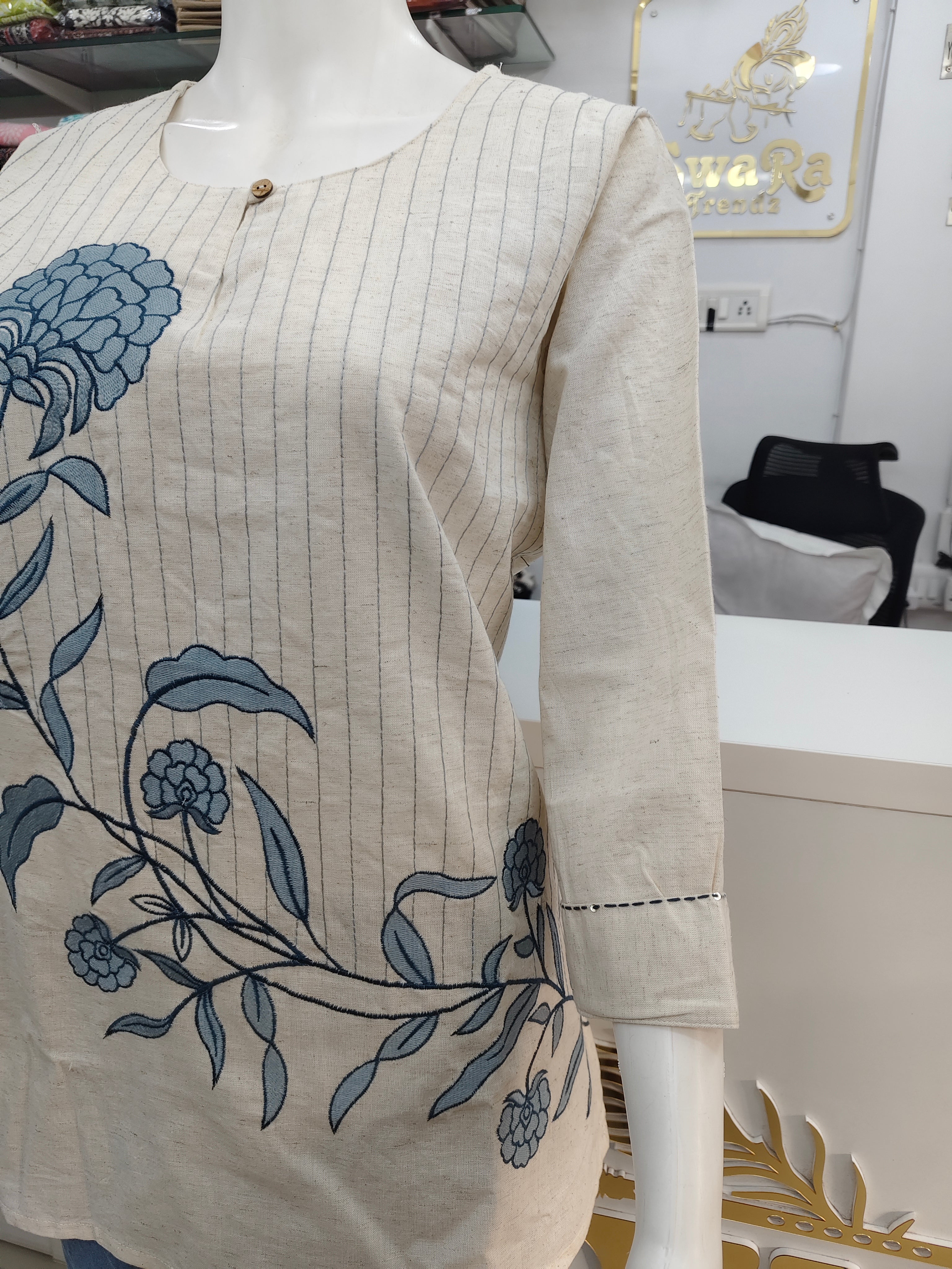 Elegant Cotton Flex Floral Embroidered Short Top for Women