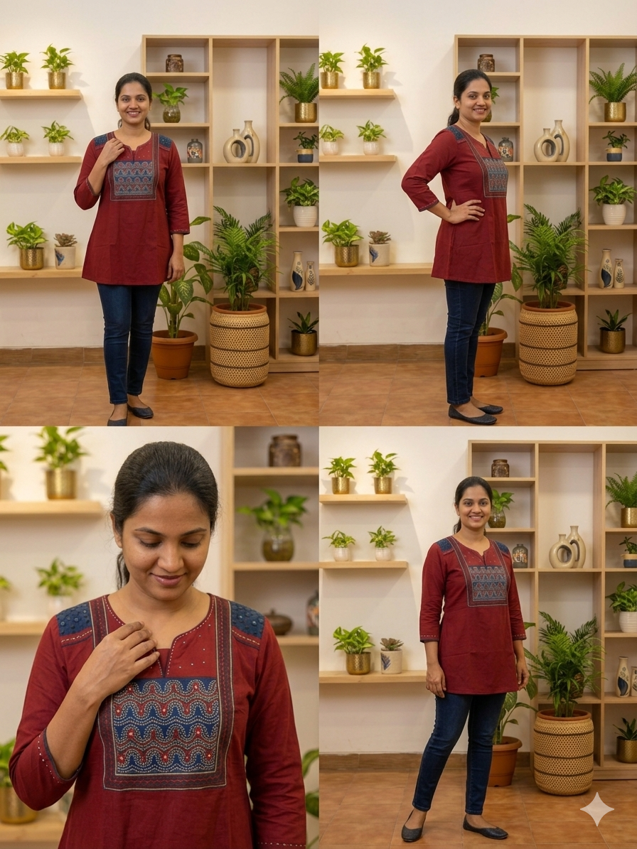 Pure Kutchi Cotton Handcrafted Short Top with Traditional Embroidery