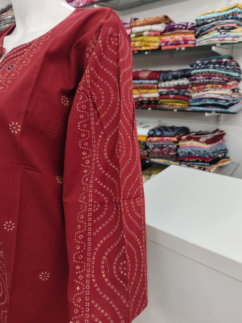 Maroon Cotton Flex embroidery and handboocked Short Top (3XL to 5XL) – Elegant Ethnic Casual Wear