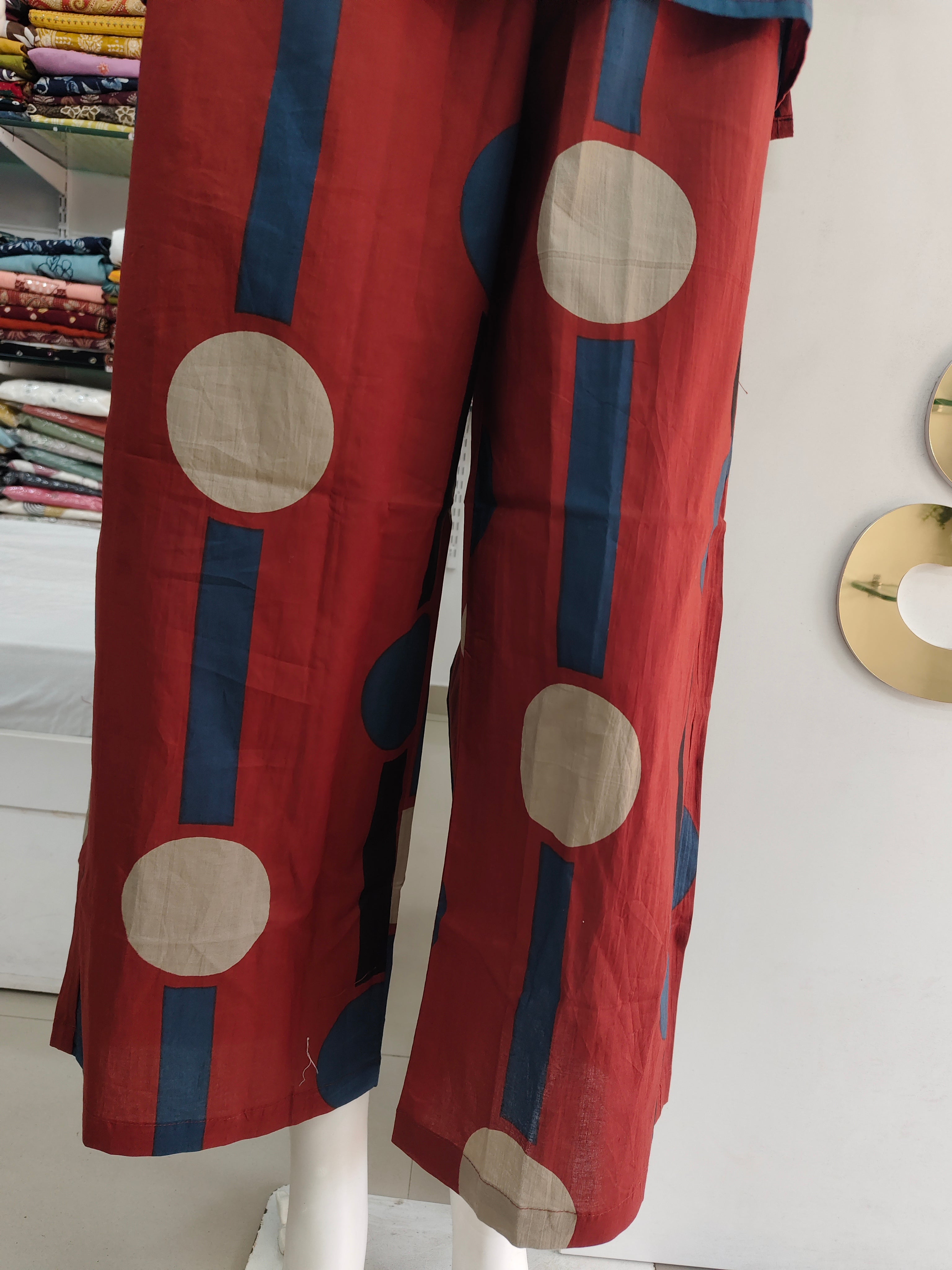 Rust Red Geometric Print Pure Cotton Co-Ord Set for Women