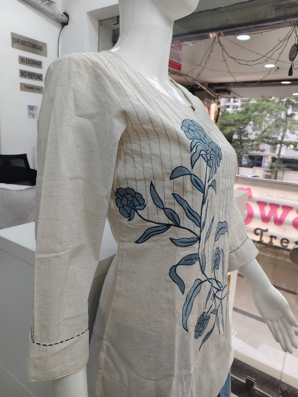 Elegant Cotton Flex Floral Embroidered Short Top for Women