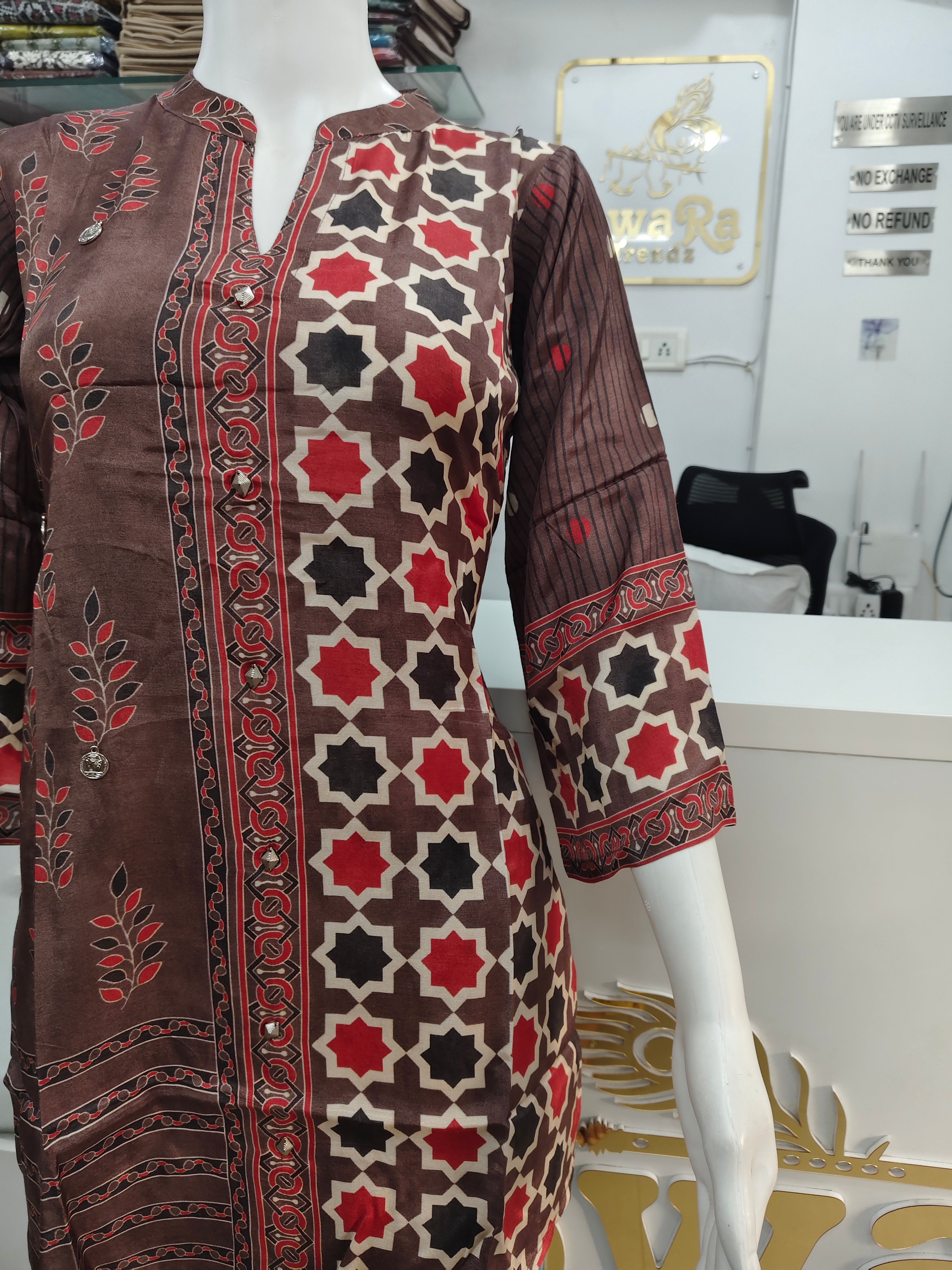 Classic Silk Printed Short Kurti Top for Women | Elegant Ethnic Casual Wear