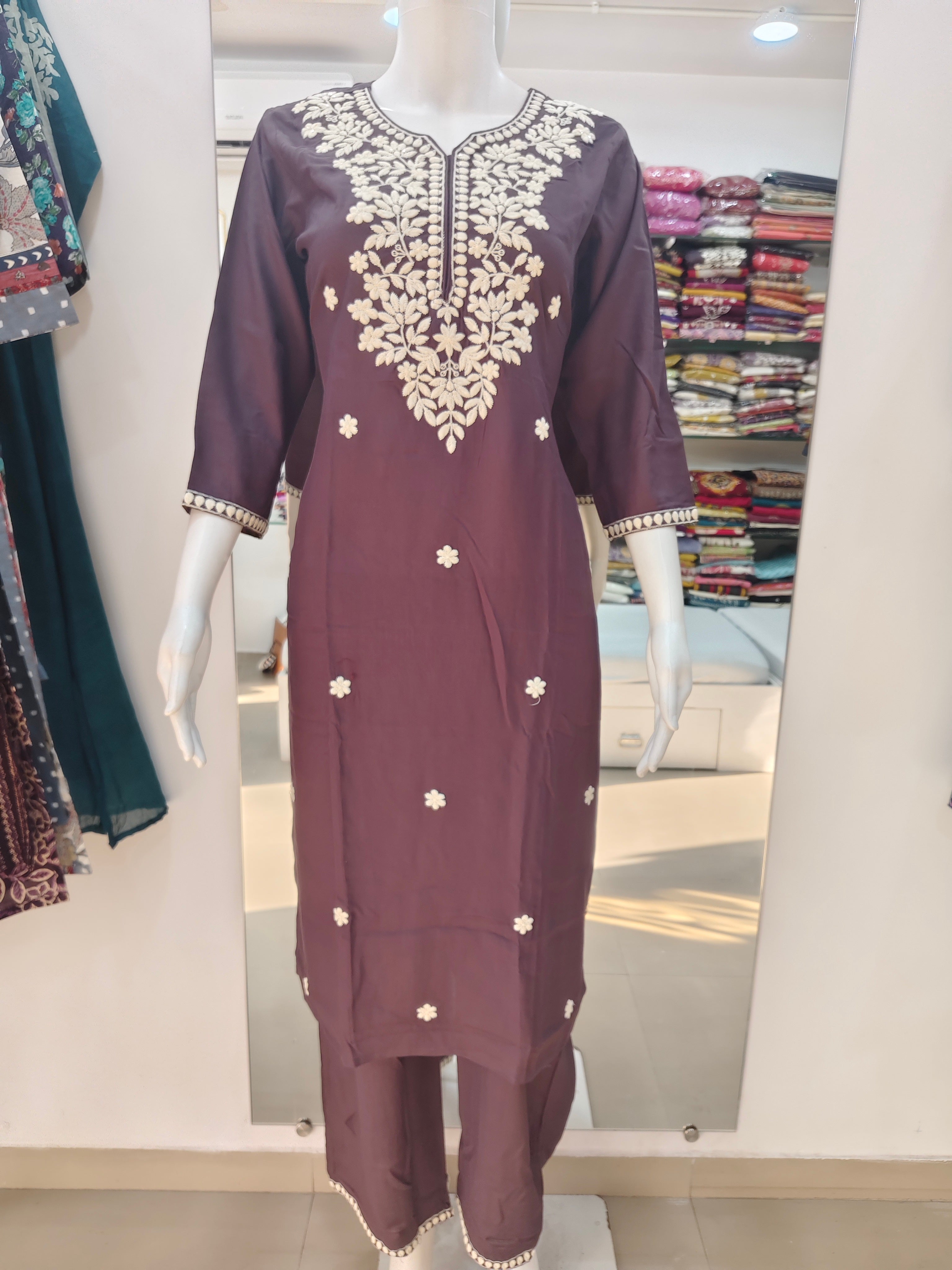 Royal Plum/ Falsa Color Embroidered Kurta Pant Set