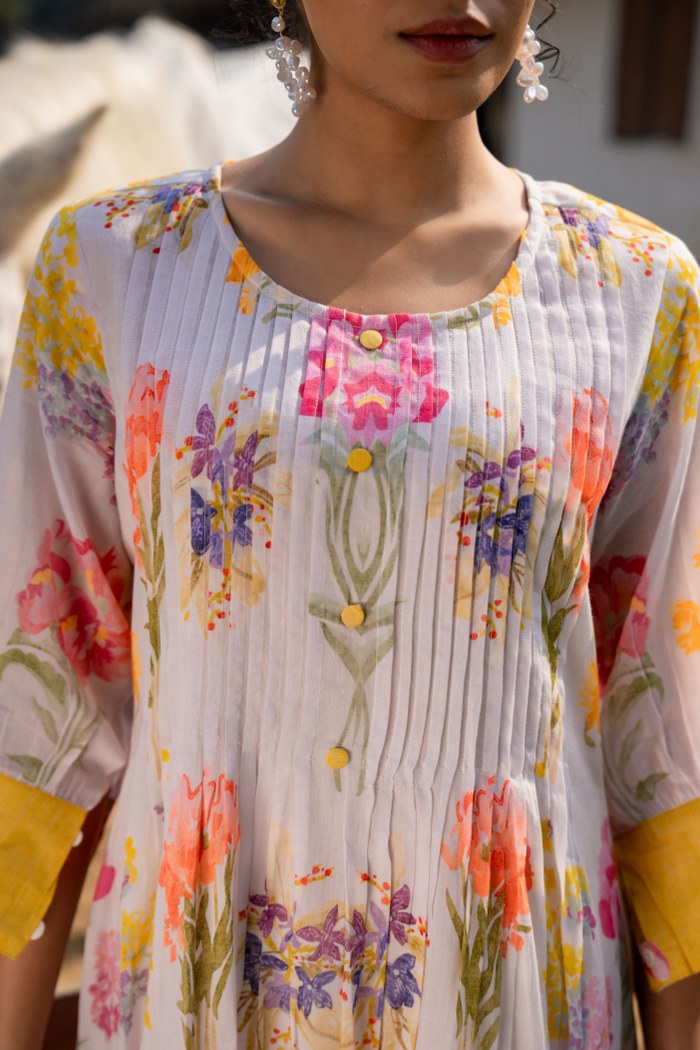 Pastel Bloom Mul Cotton Kurta Set with Lining – Floral Printed Summer Co-ord