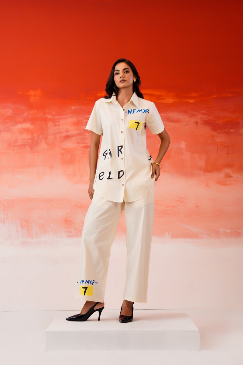 Ivory Graphic Shirt & Pant Co-Ord Set – Contemporary Statement Look