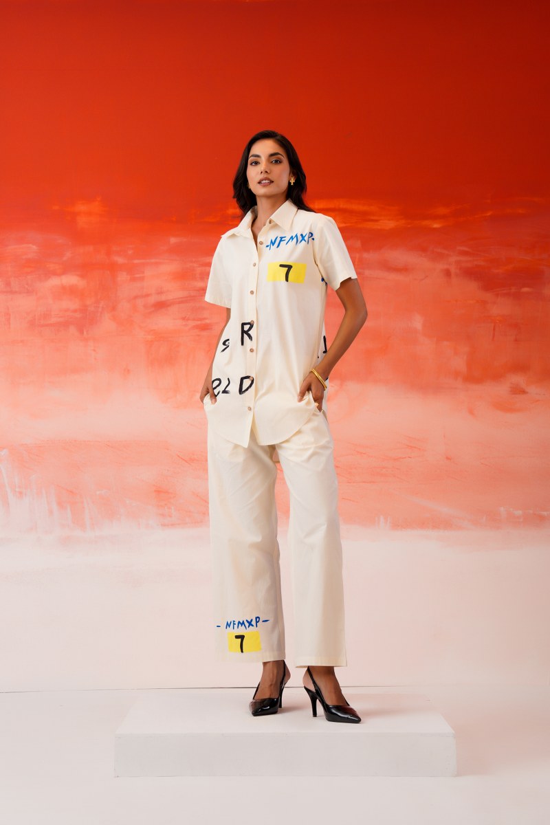Ivory Graphic Shirt & Pant Co-Ord Set – Contemporary Statement Look