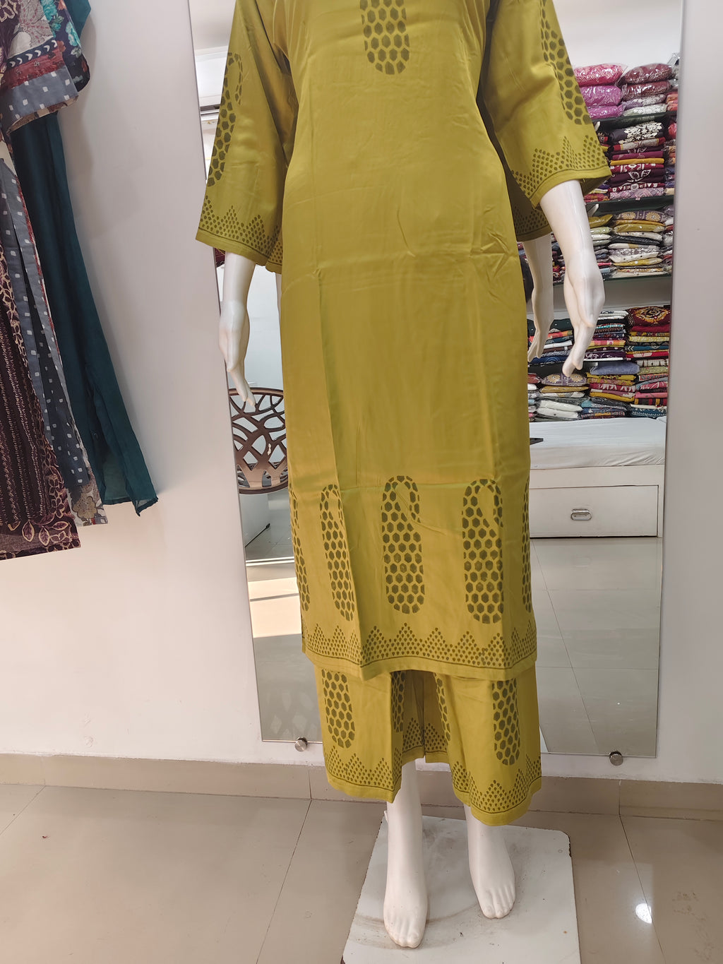 Olive Green Gajji Silk Printed Kurta Pant Co-Ord Set