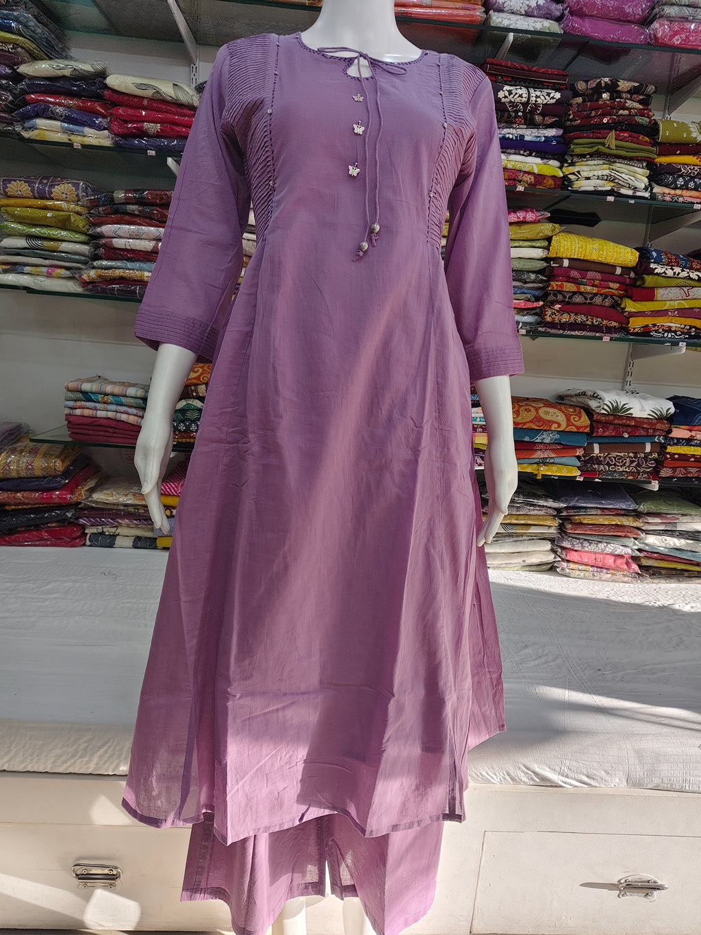 Elegant Cotton Flex 2-Piece Kurti Palazzo Set – Lavender Purple