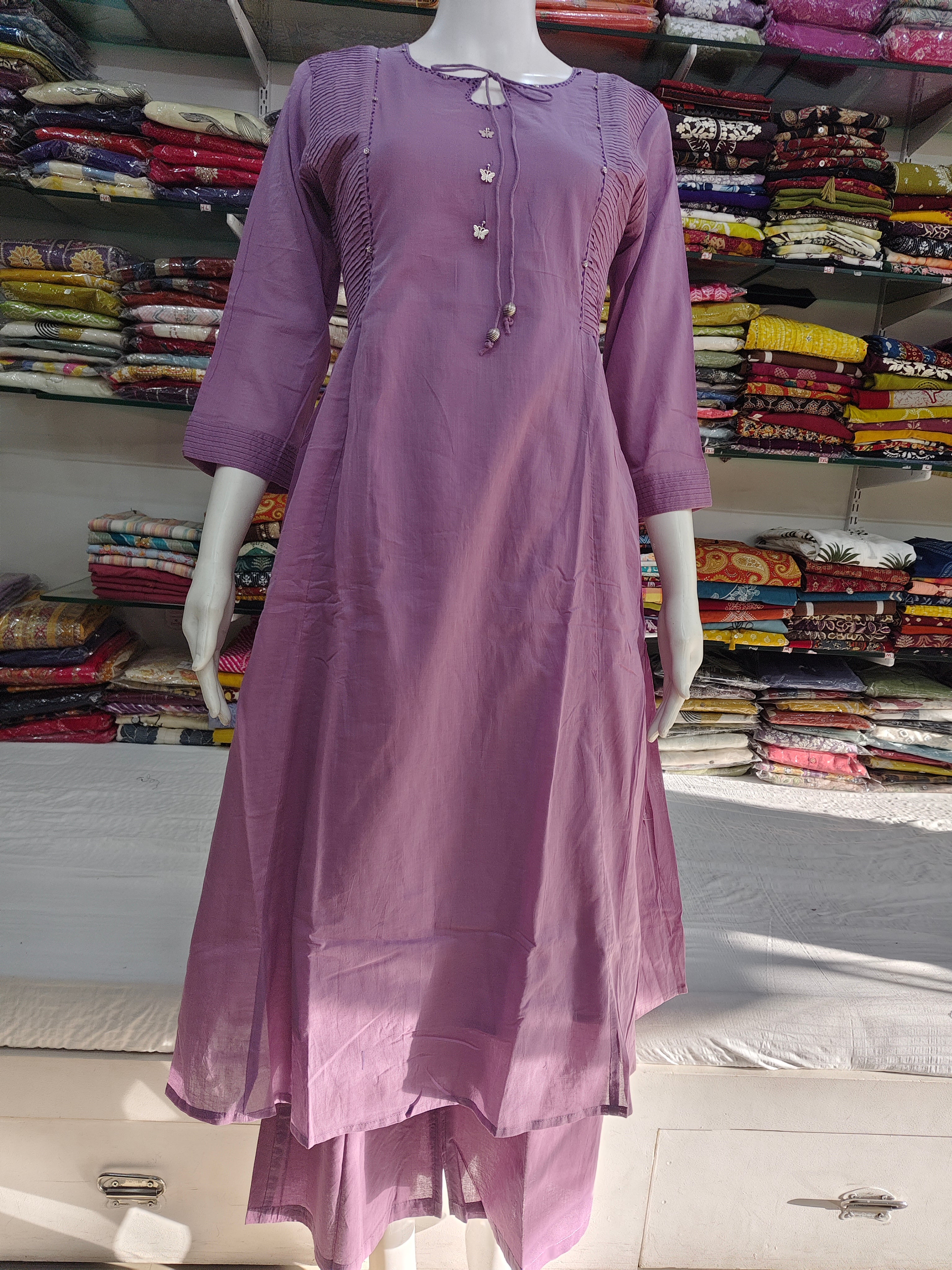 Elegant Cotton Flex 2-Piece Kurti Palazzo Set – Lavender Purple