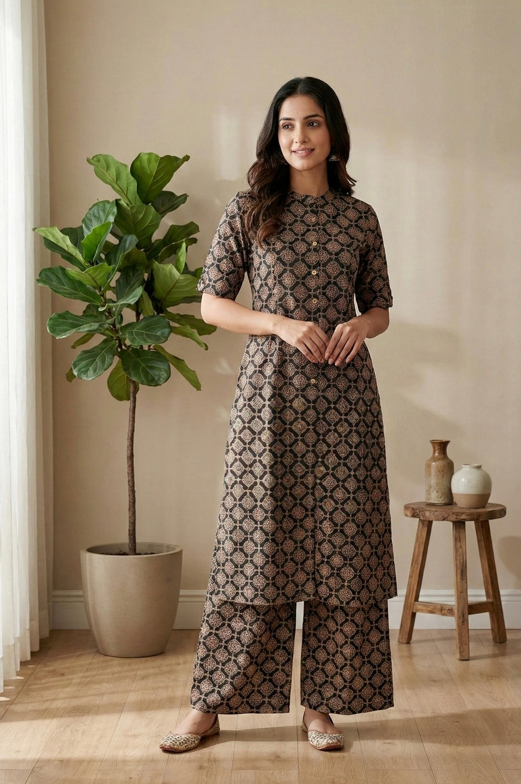 Elegant Printed Cotton 2-Piece Kurti Pant Set for Women