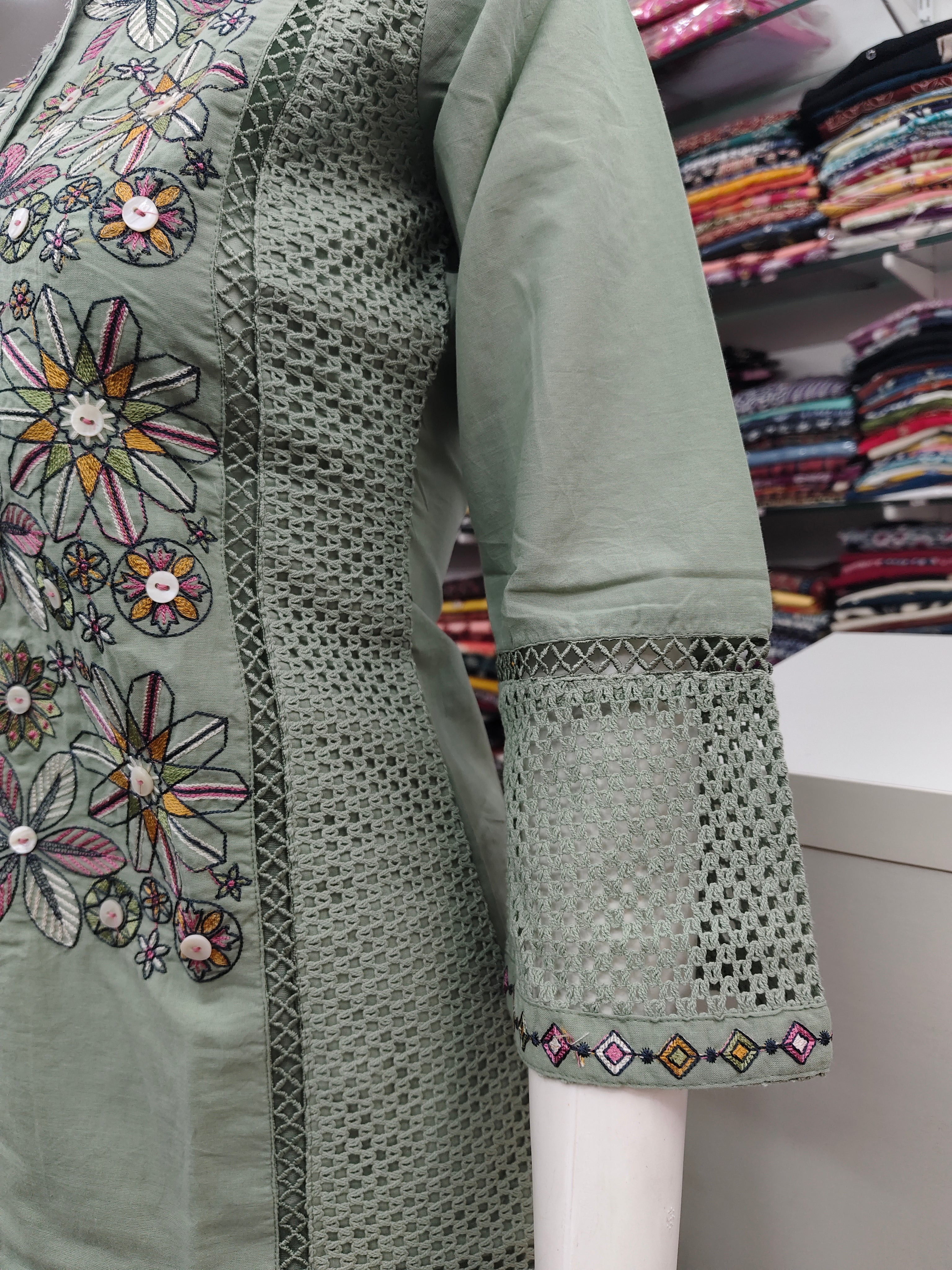 Sage Pastel Green Embroidered and Crochet Co-Ord Set