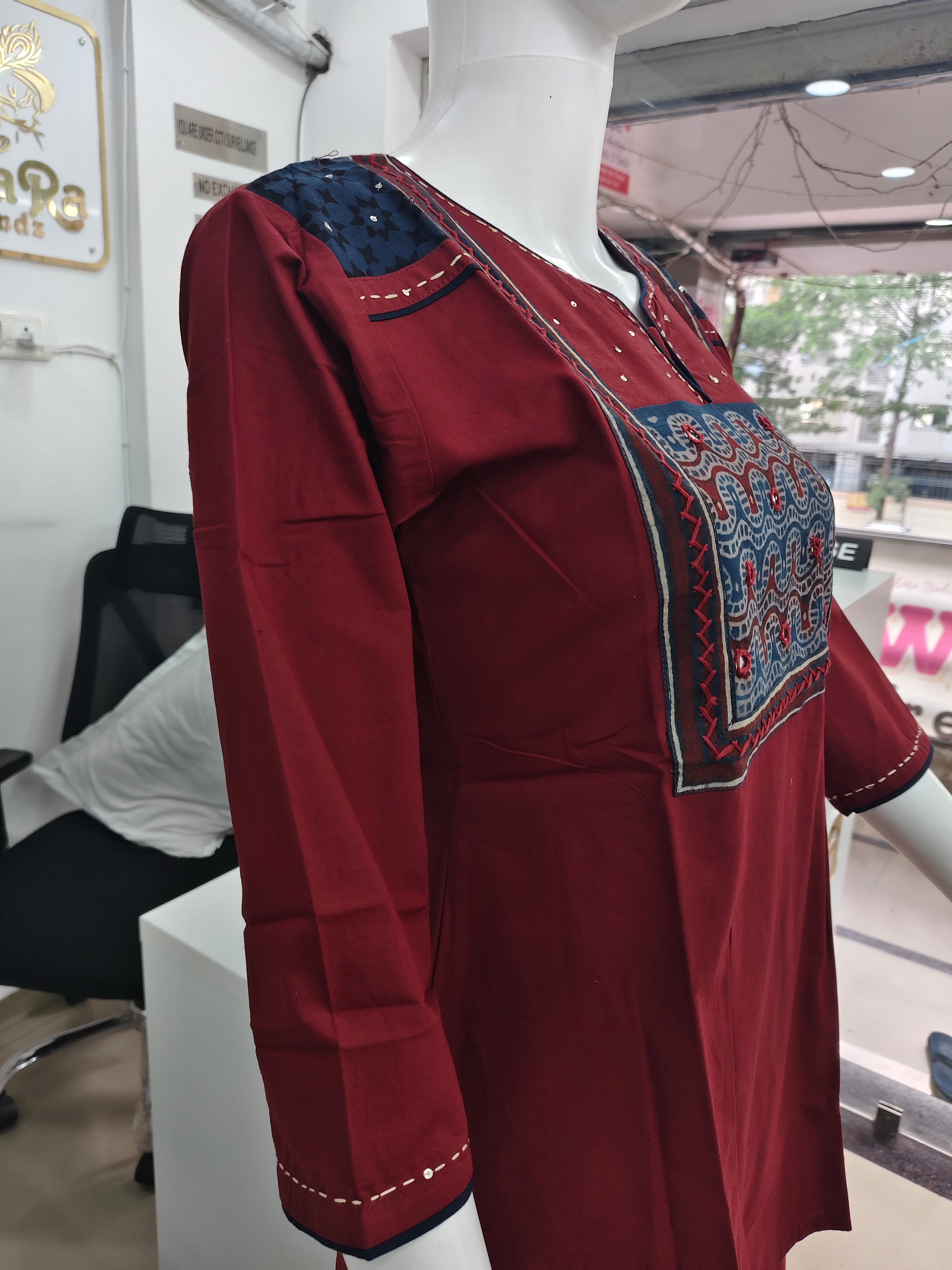 Pure Kutchi Cotton Handcrafted Short Top with Traditional Embroidery