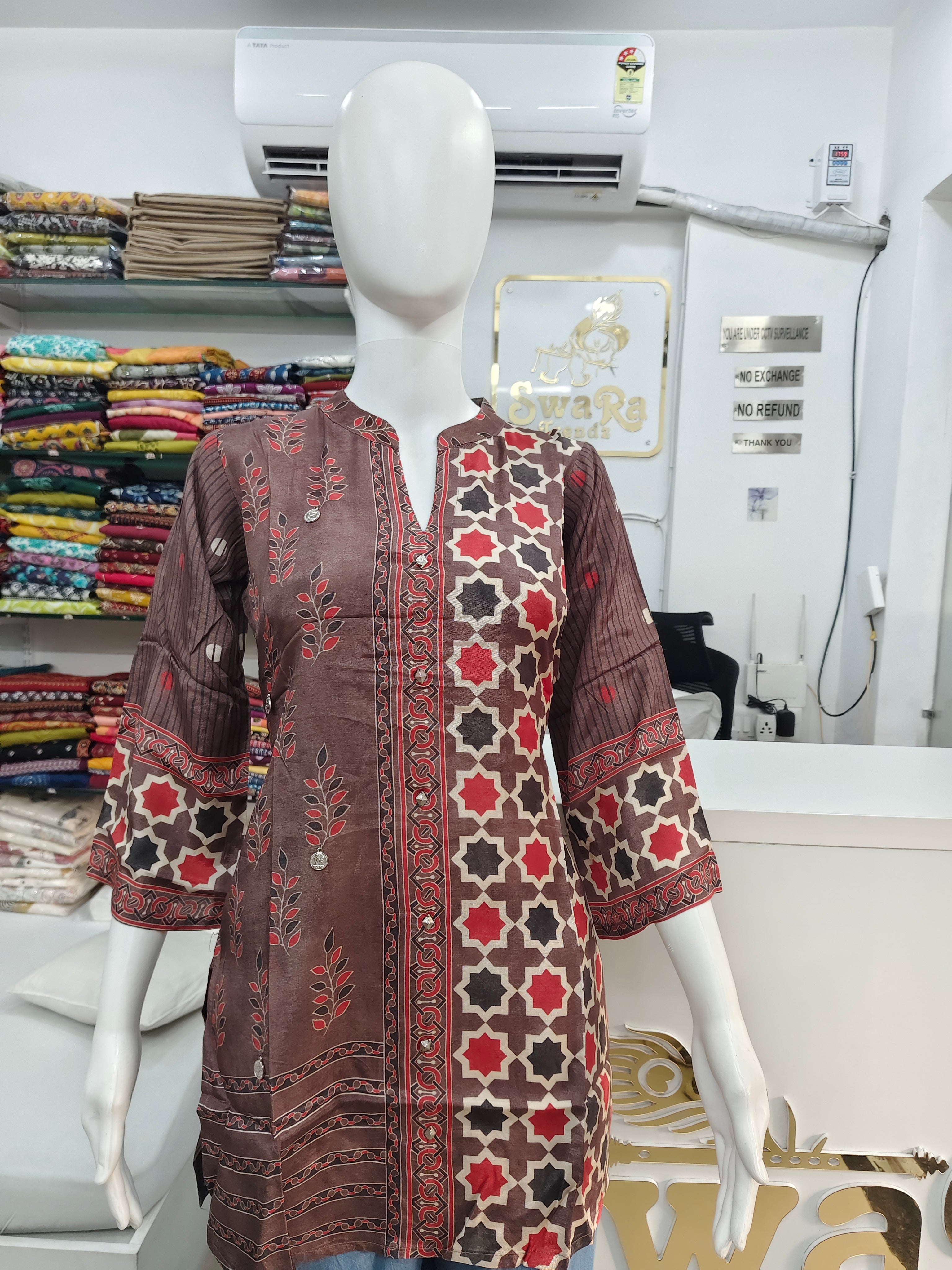 Classic Silk Printed Short Kurti Top for Women | Elegant Ethnic Casual Wear