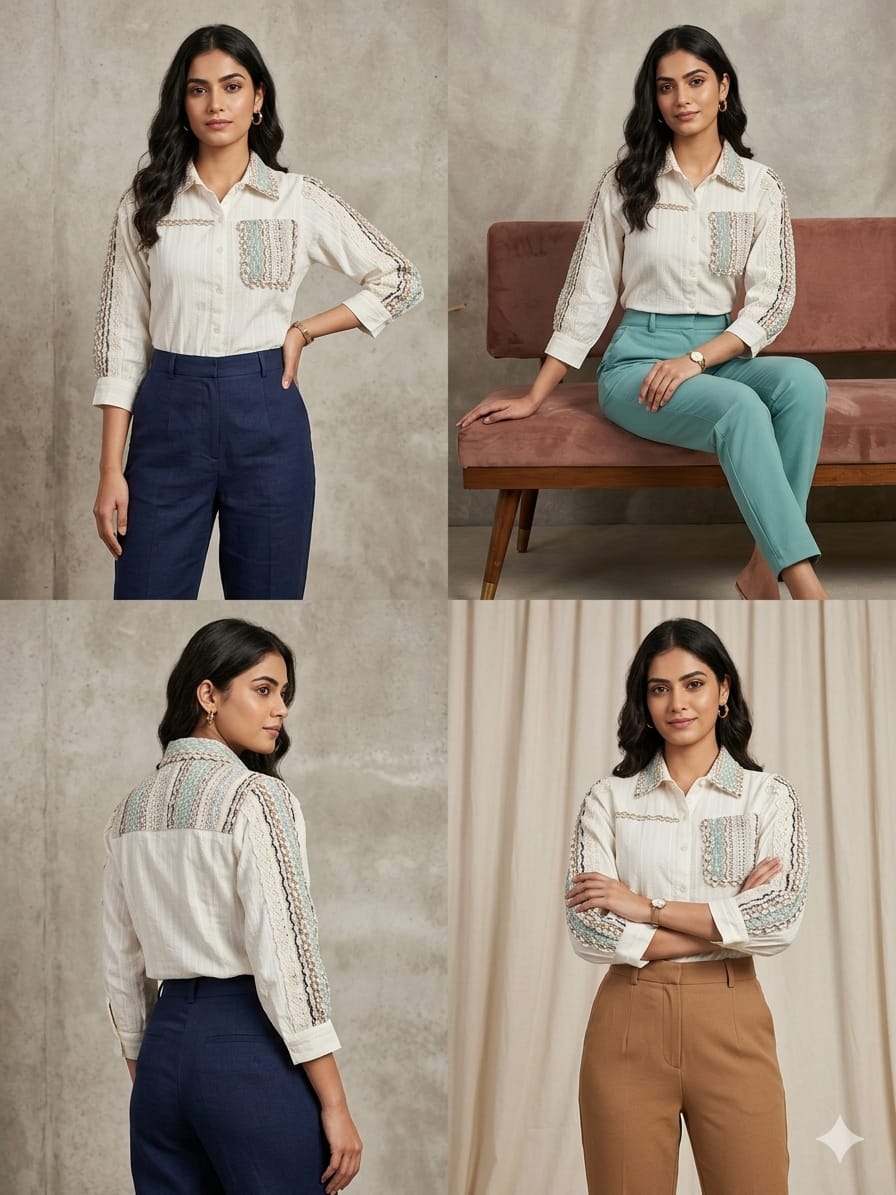 Elegant Pure Cotton Textured Short Top with Handcrafted Jute Lace Detailing