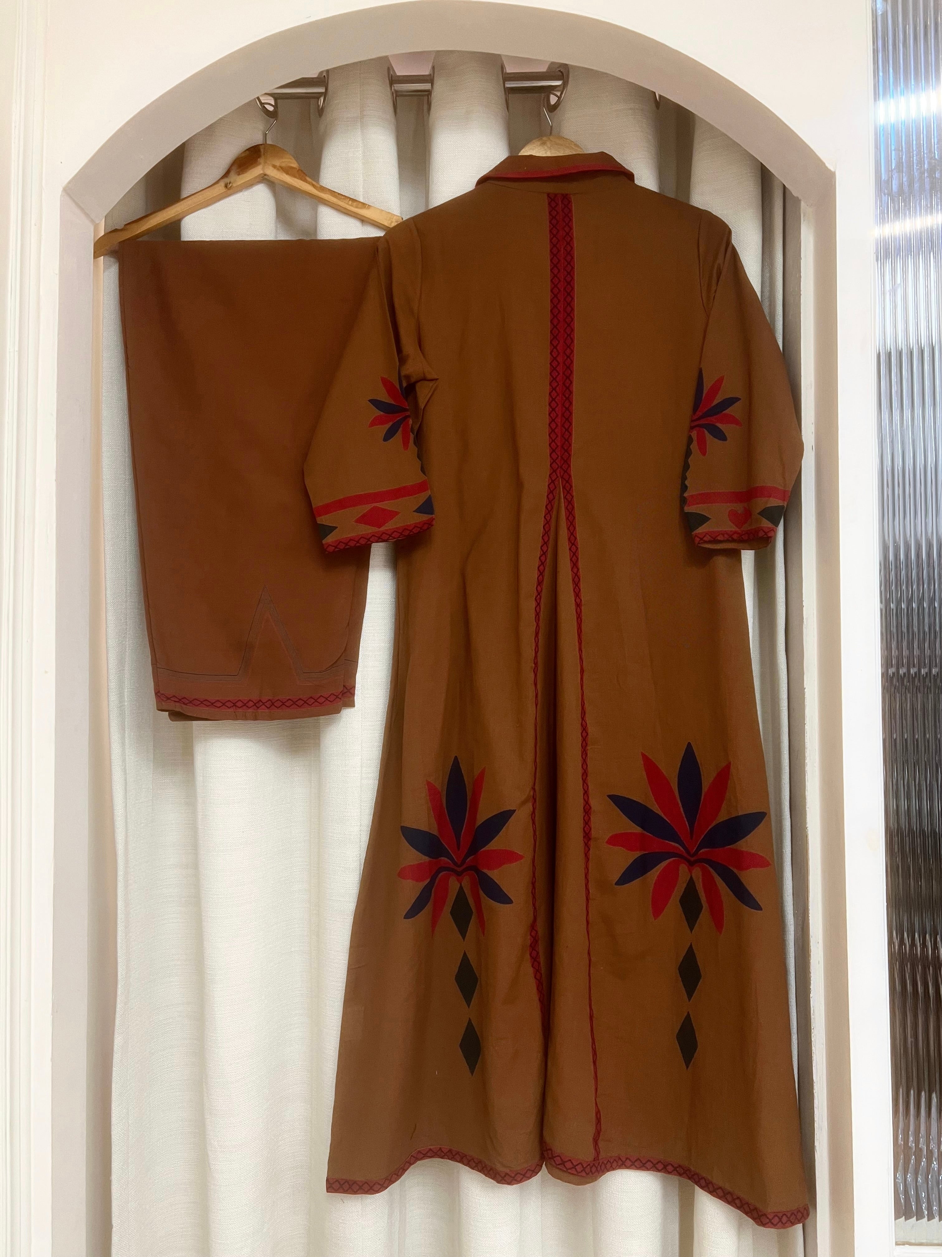 Soft Cotton flex Printed Brown 2-Piece Set