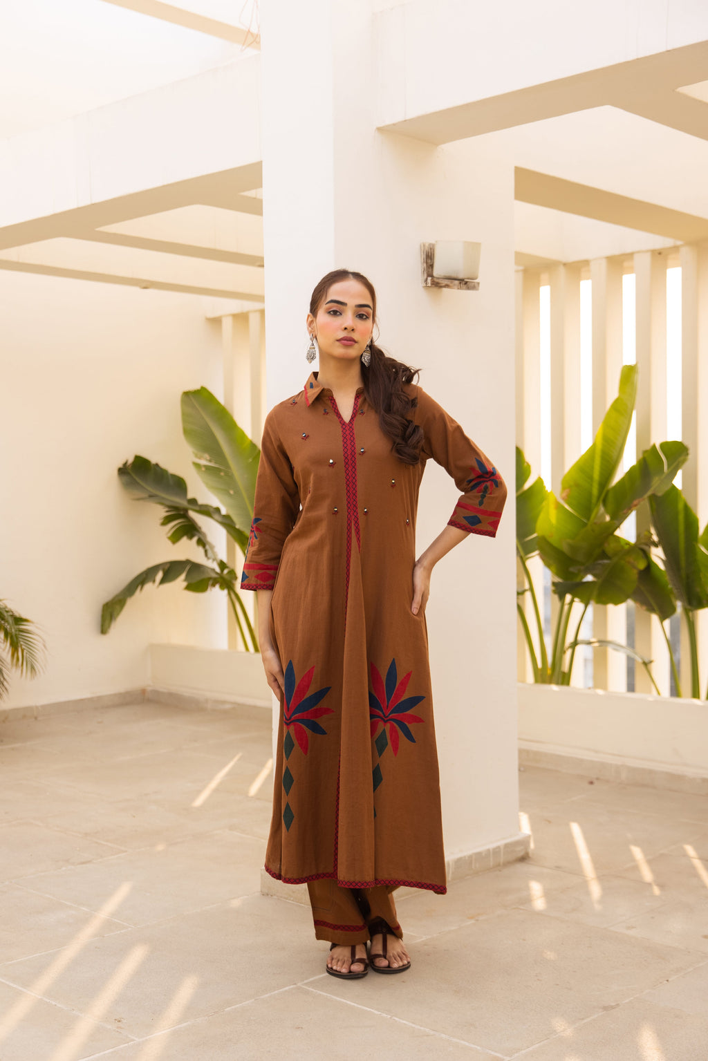 Soft Cotton flex Printed Brown 2-Piece Set