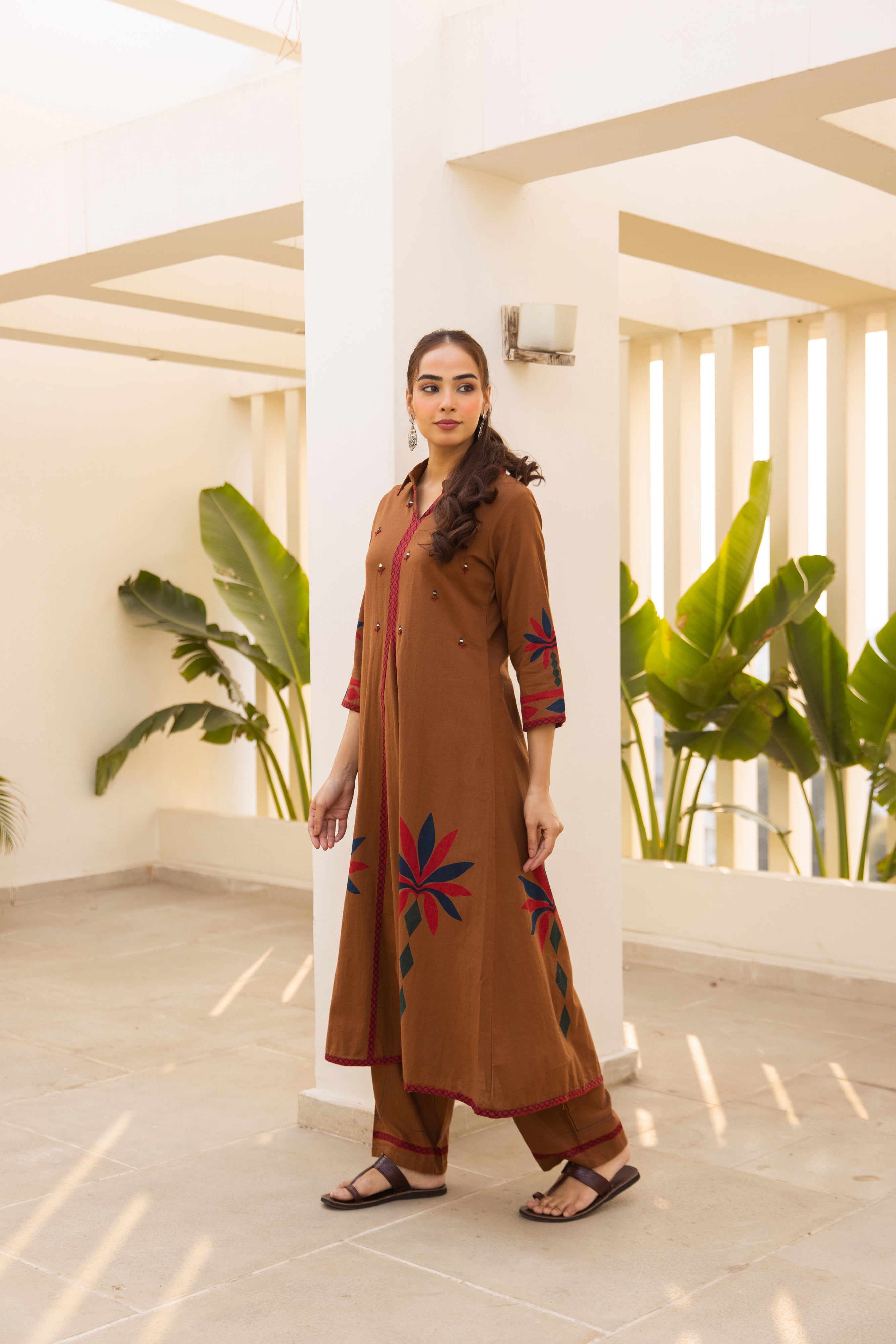 Soft Cotton flex Printed Brown 2-Piece Set