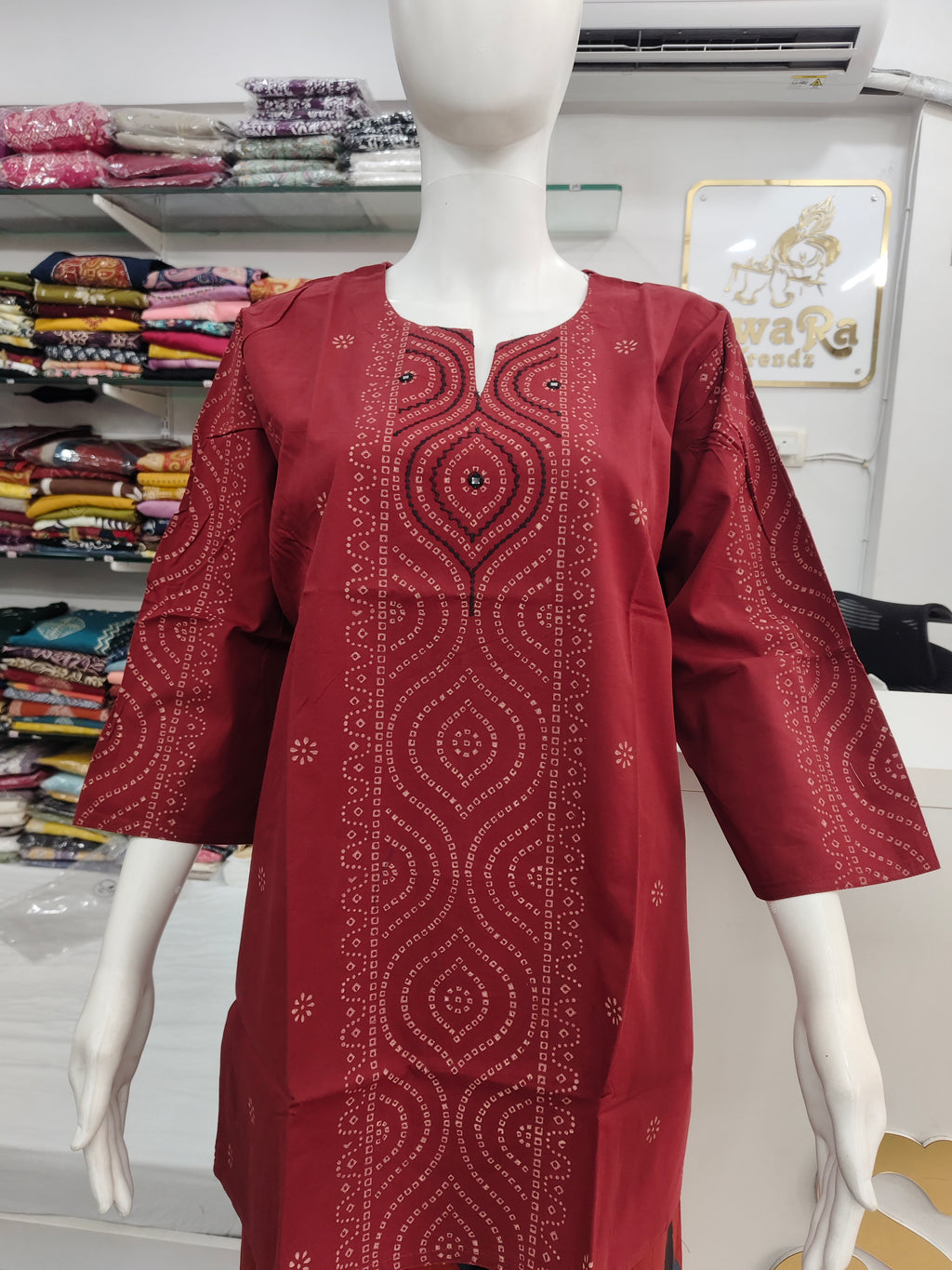Maroon Cotton Flex embroidery and handboocked Short Top (3XL to 5XL) – Elegant Ethnic Casual Wear
