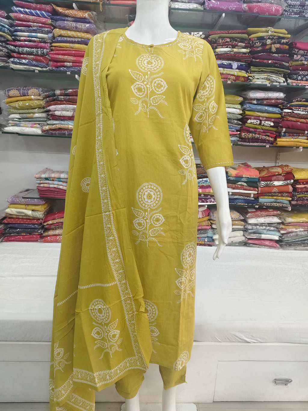 Mustard Yellow Floral Printed Kurta Set with Dupatta | 3 Piece Ethnic Suit Set