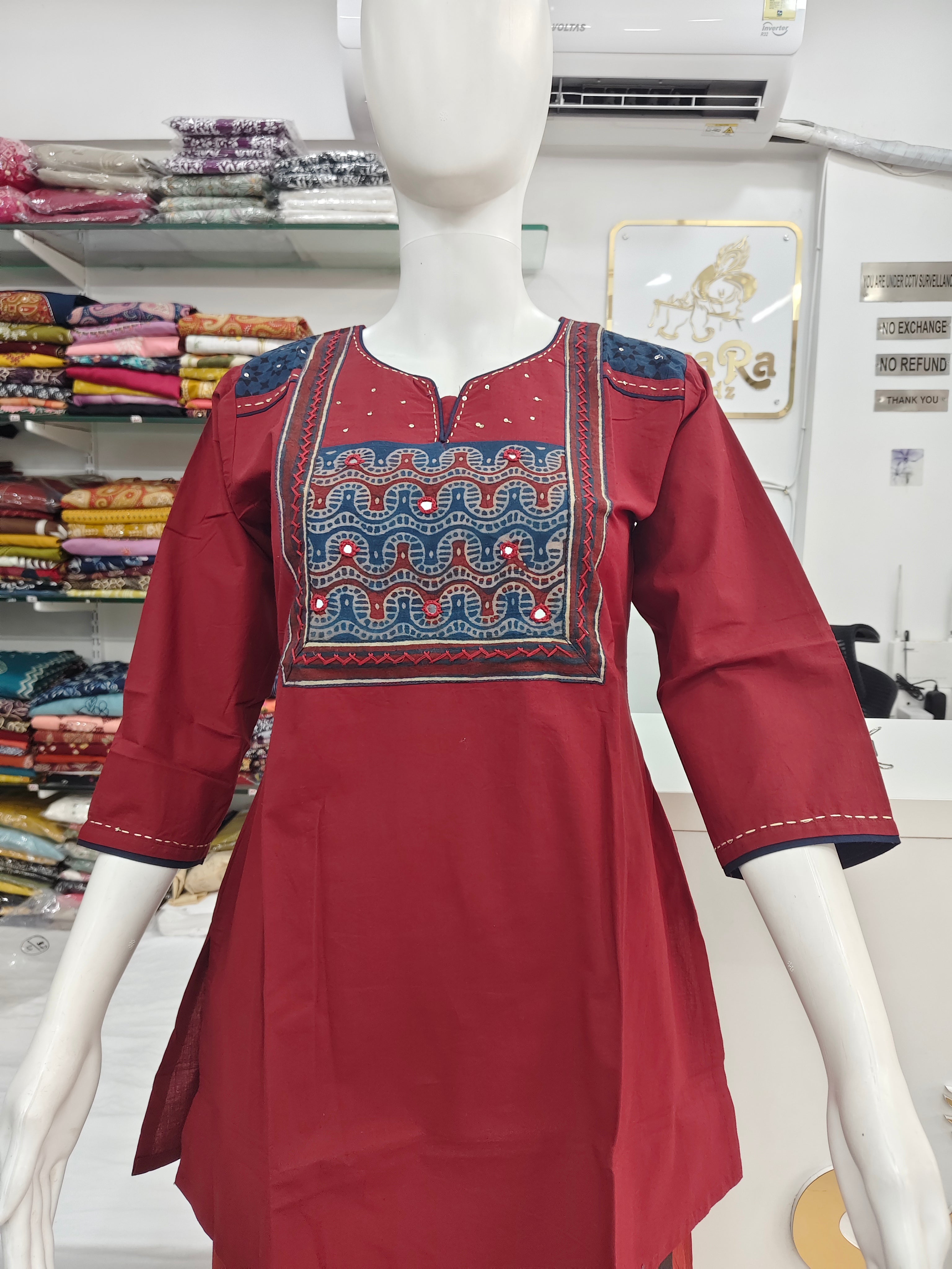 Pure Kutchi Cotton Handcrafted Short Top with Traditional Embroidery