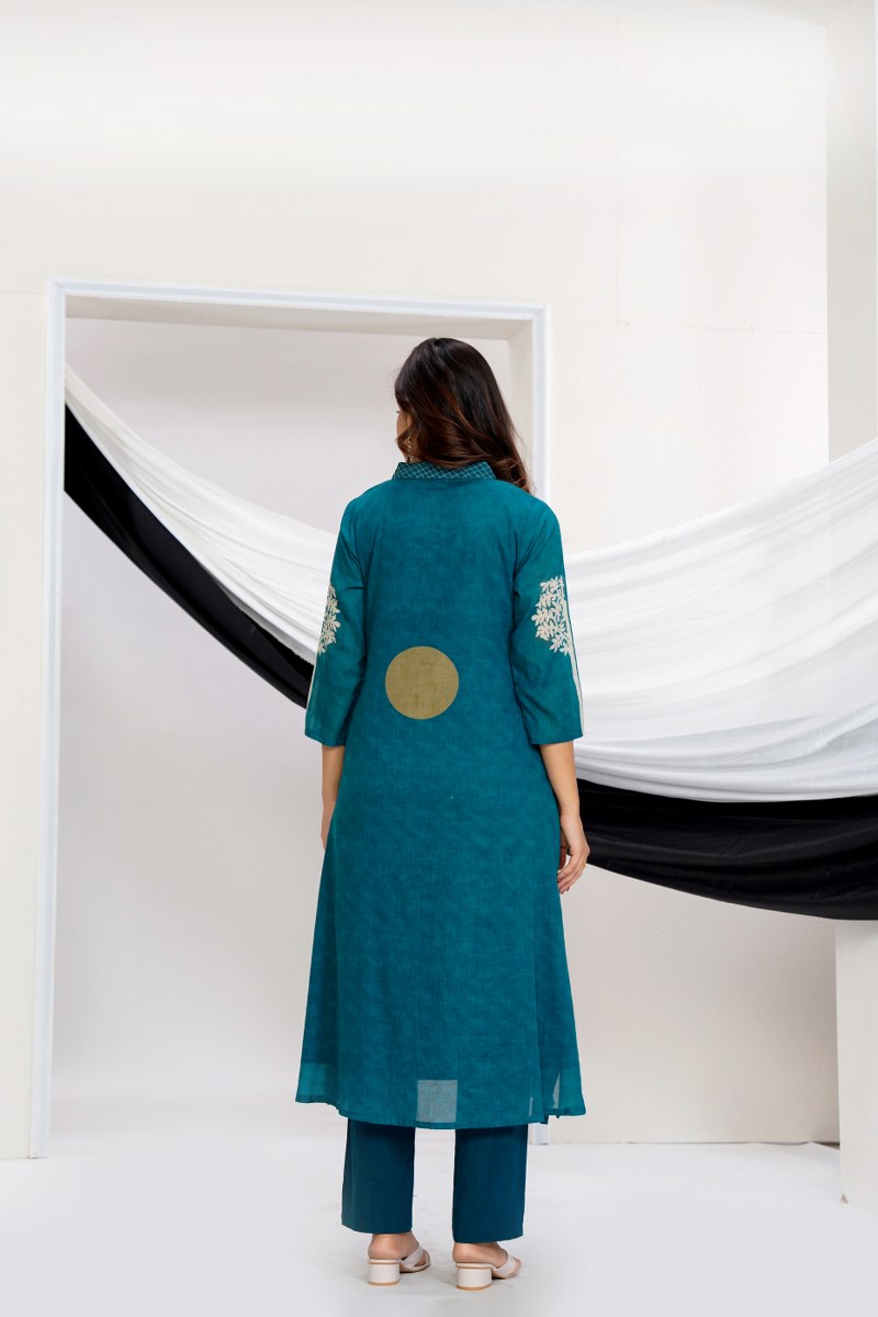 Teal Printed Cotton Kurta Set with Palazzo – Elegant Festive & Casual Wear
