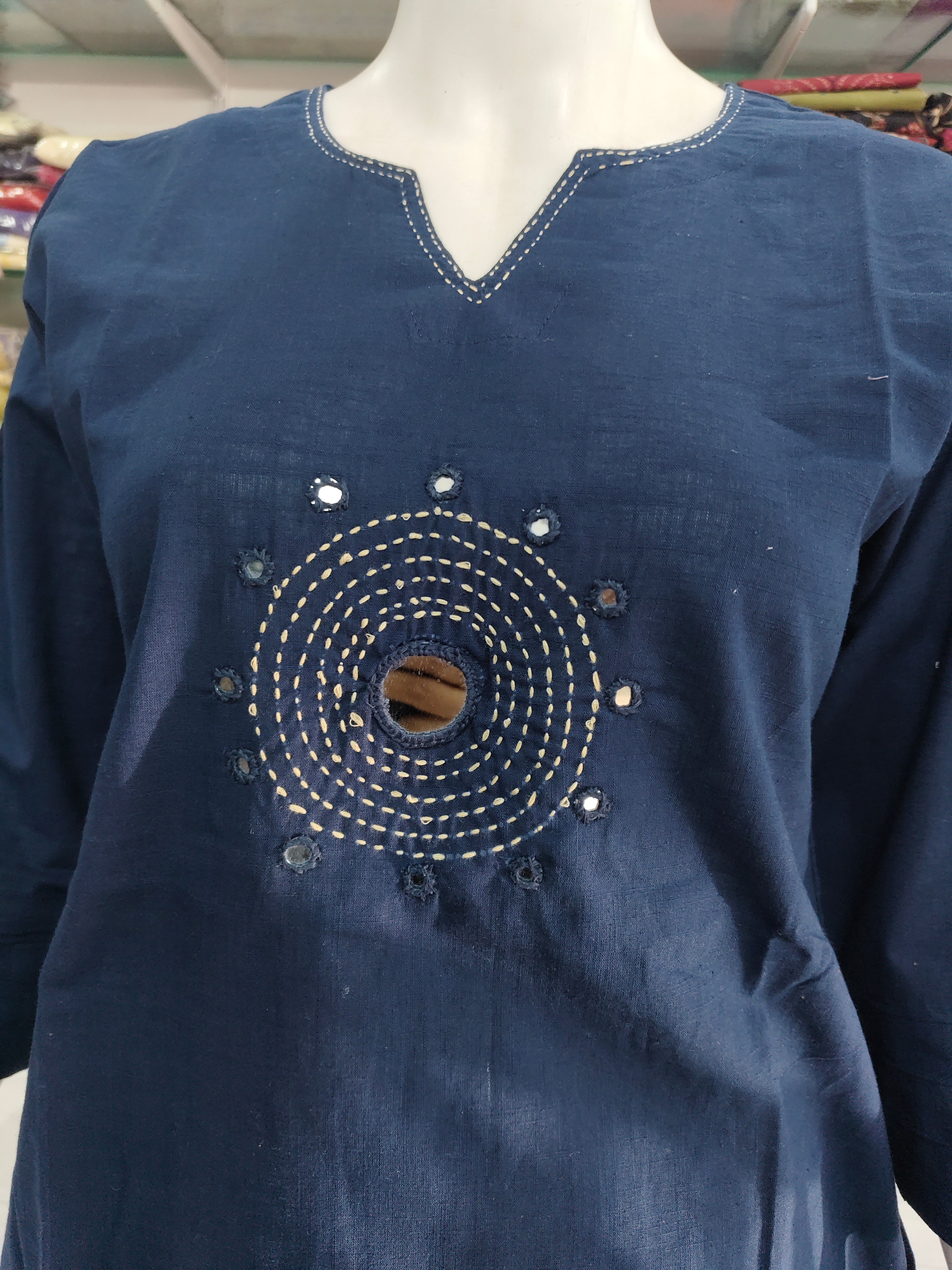 Navy Blue Short Top in Soft Cotton Flex – Elegant & Comfortable Daily Wear