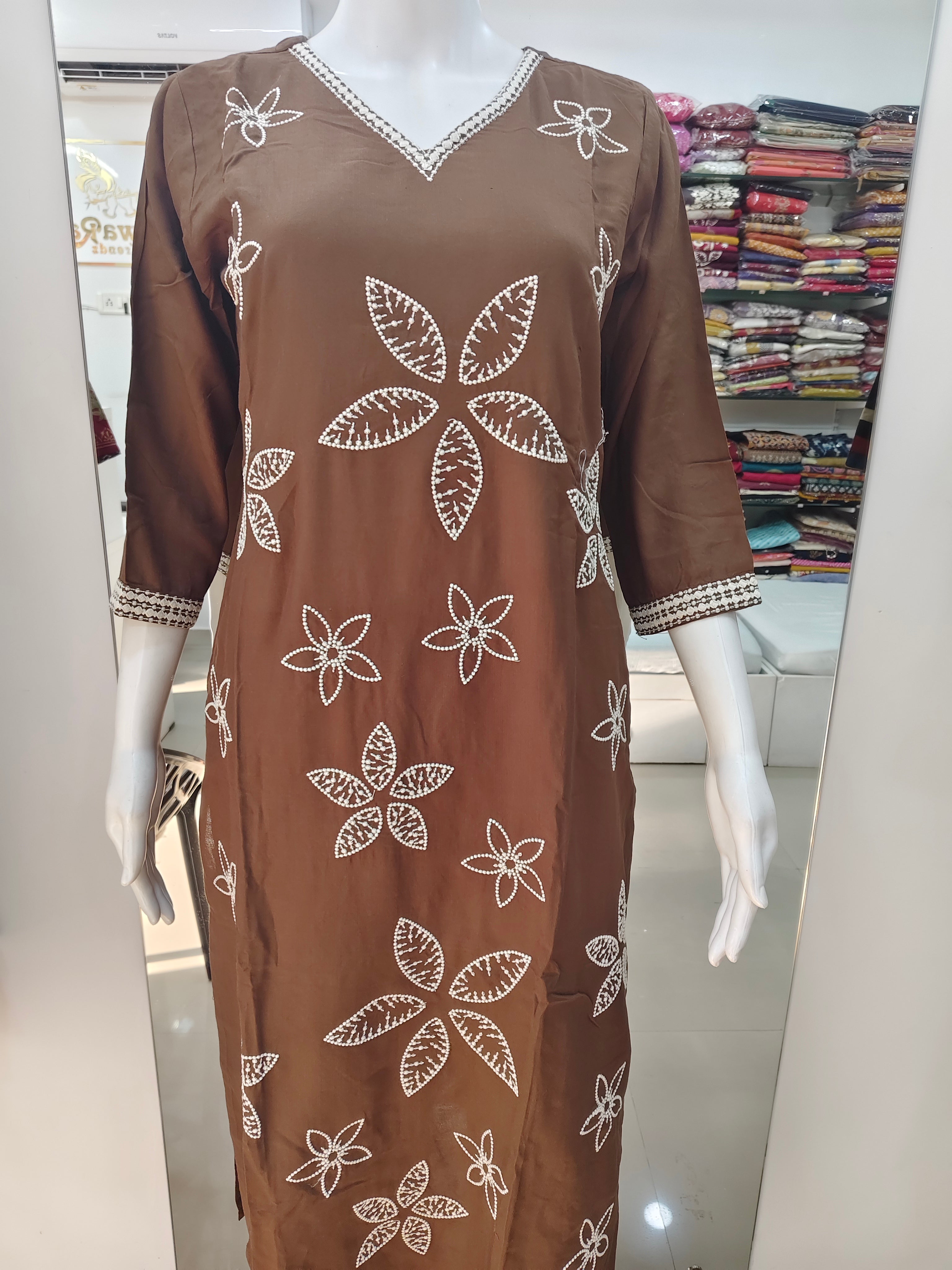 Elegant Chocolate Brown Embroidered 2-Piece Kurta Pant Set