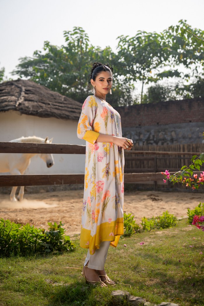 Pastel Bloom Mul Cotton Kurta Set with Lining – Floral Printed Summer Co-ord