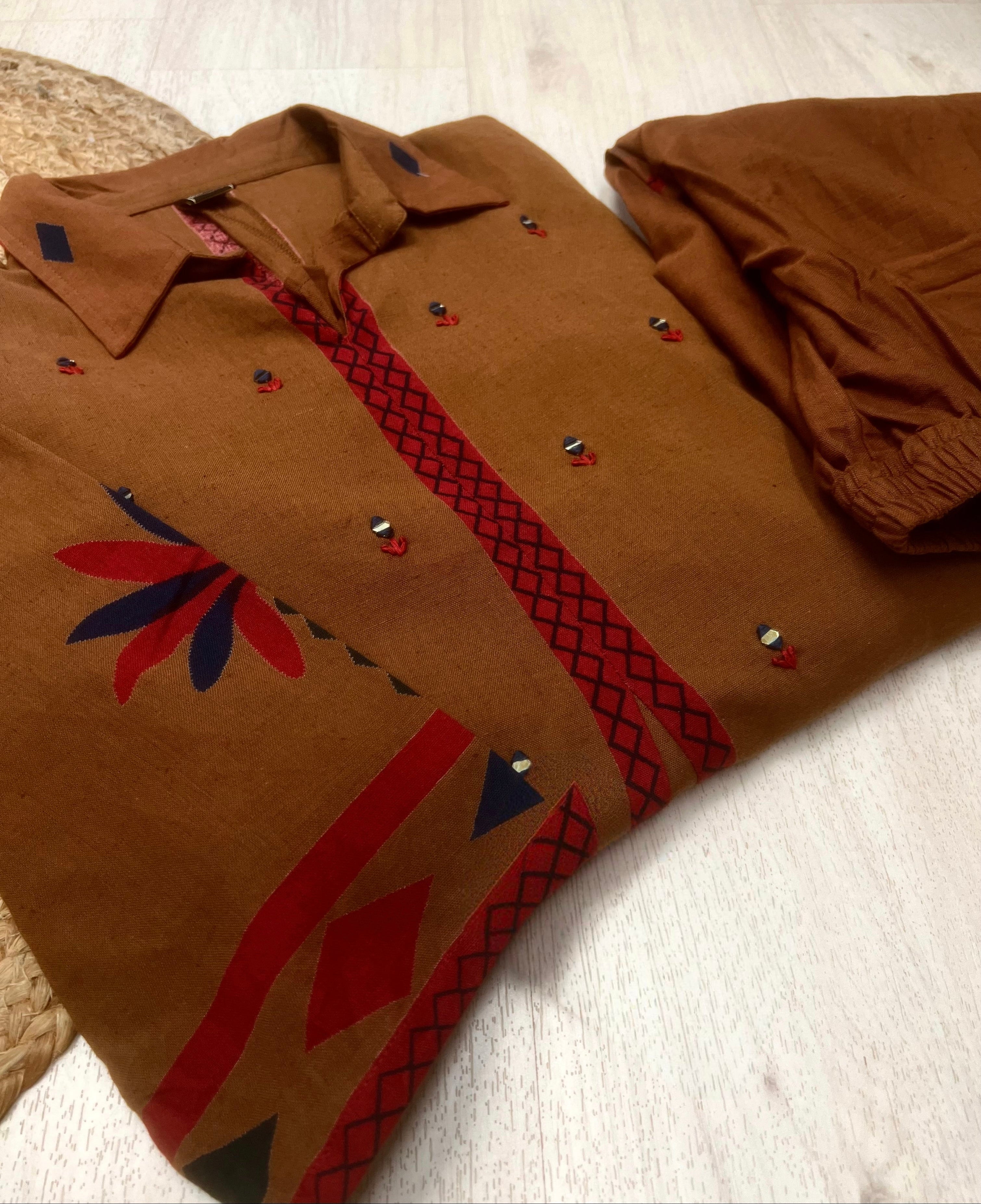 Soft Cotton flex Printed Brown 2-Piece Set