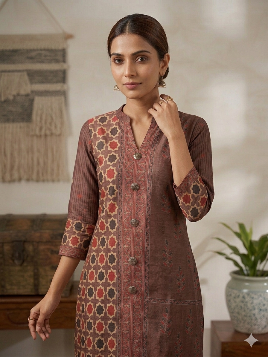 Classic Silk Printed Short Kurti Top for Women | Elegant Ethnic Casual Wear