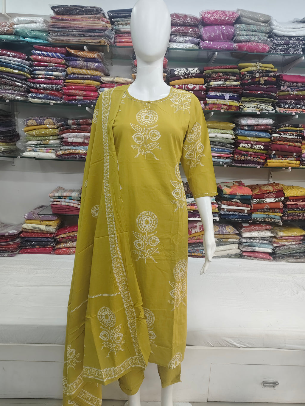 Mustard Yellow Floral Printed Kurta Set with Dupatta | 3 Piece Ethnic Suit Set