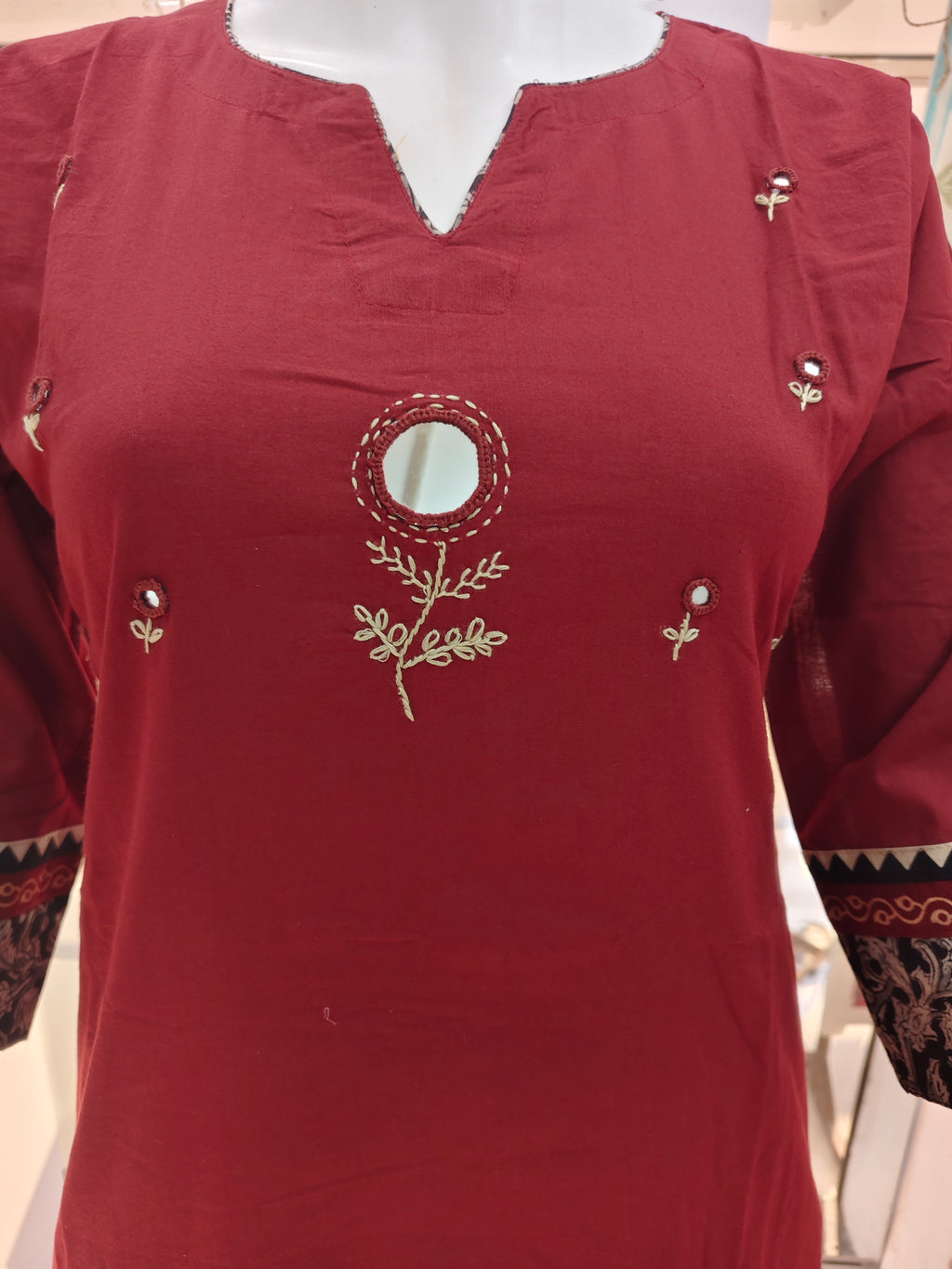 Maroon Embroidered Cotton Blend Kurta Pant Set for Women | Stylish 2 Piece Ethnic Wear