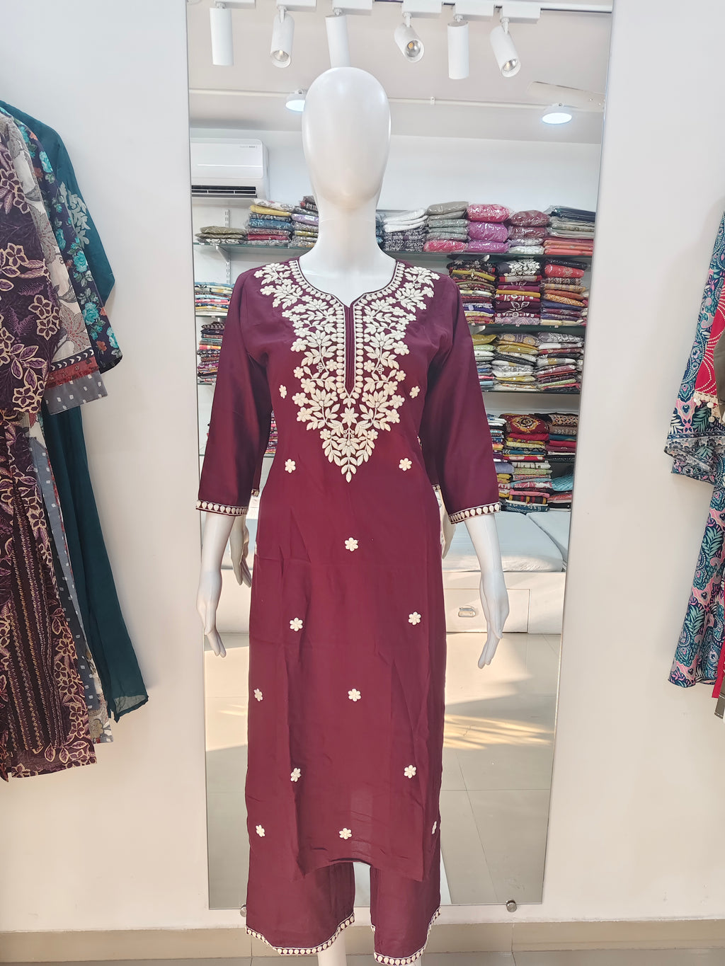 Wine Purple Embroidered Kurta Pant Set