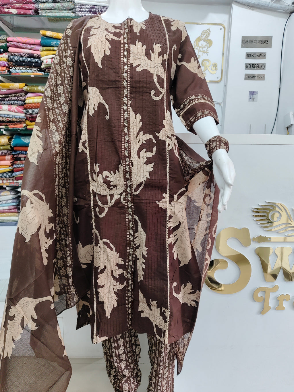 Elegant Brown Printed Kurta set with Dupatta Ethnic 3 piece set for women