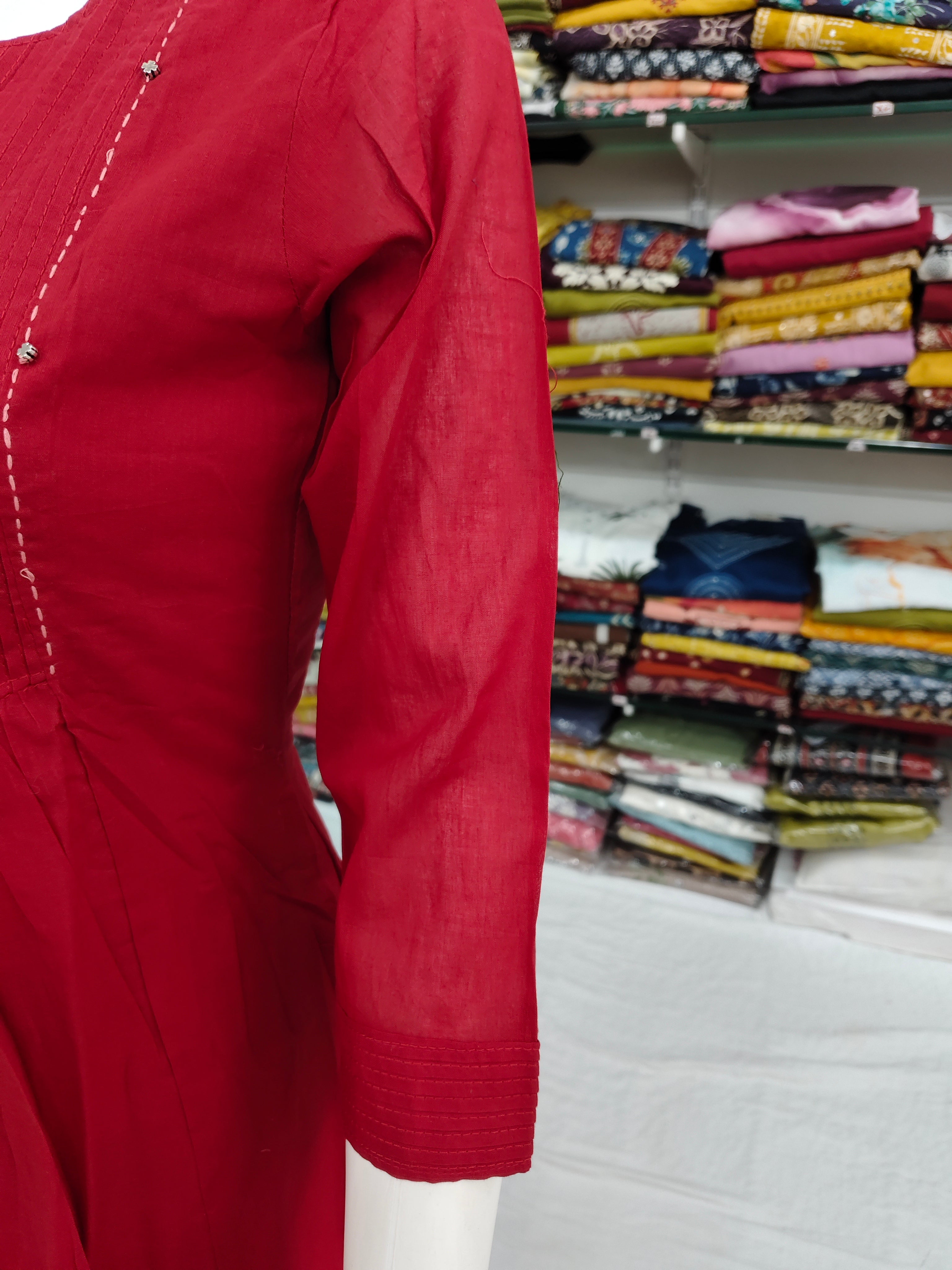 Elegant Mul Cotton 2-Piece Red Kurti Palazzo Set – Soft & Breathable Daily Wear