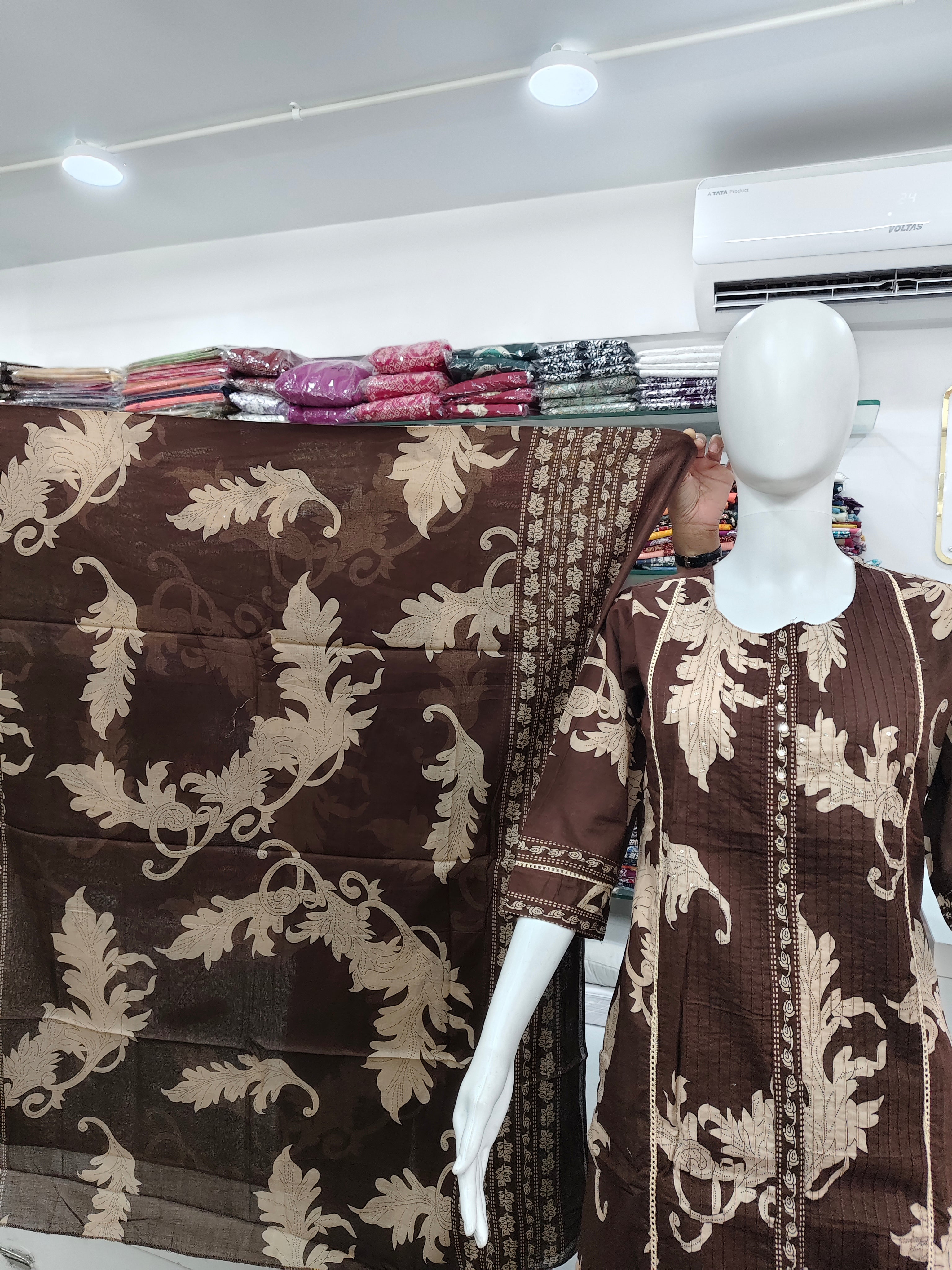 Elegant Brown Printed Kurta set with Dupatta Ethnic 3 piece set for women