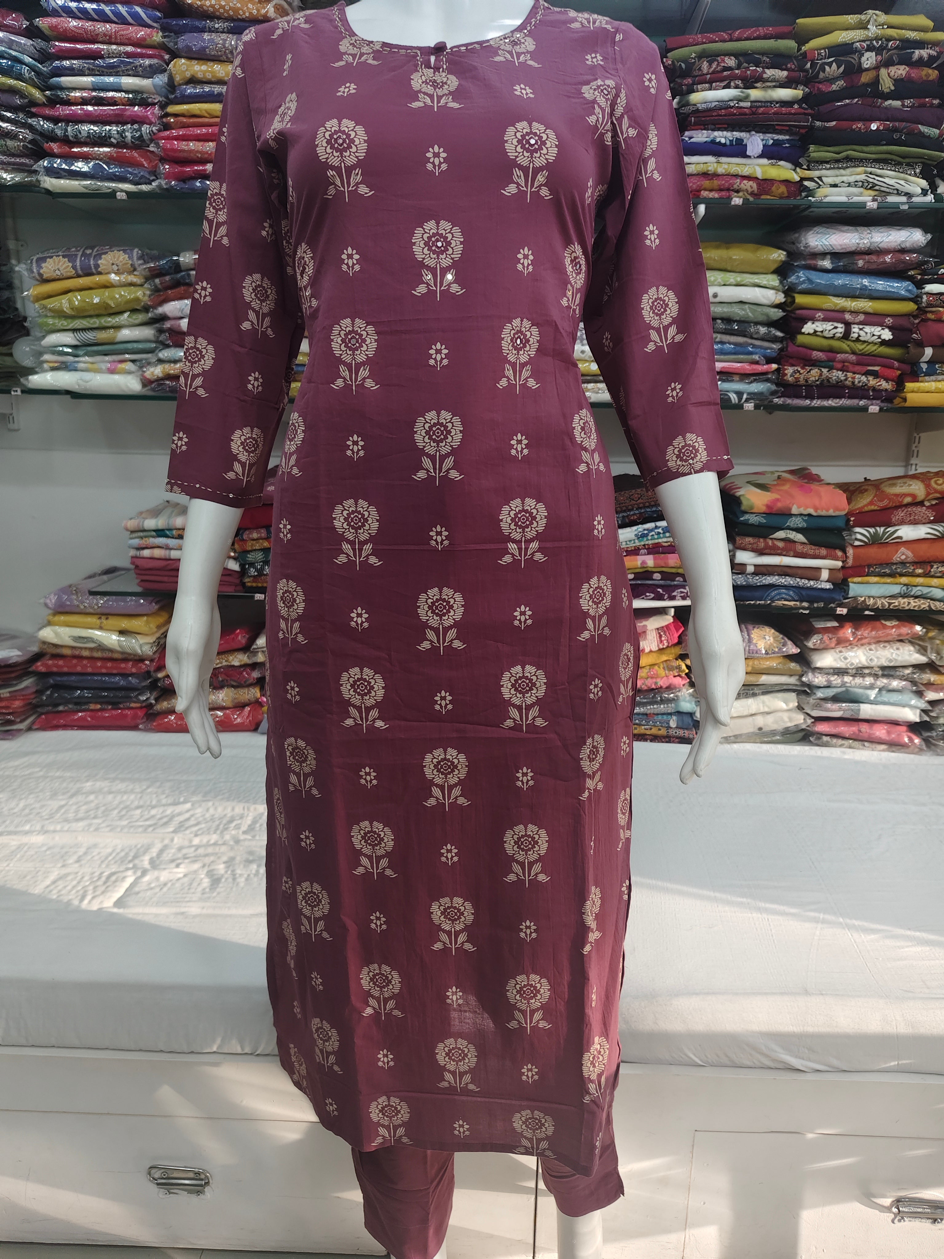 Elegant Mauve Floral Printed 3 Piece Suit Set for Women