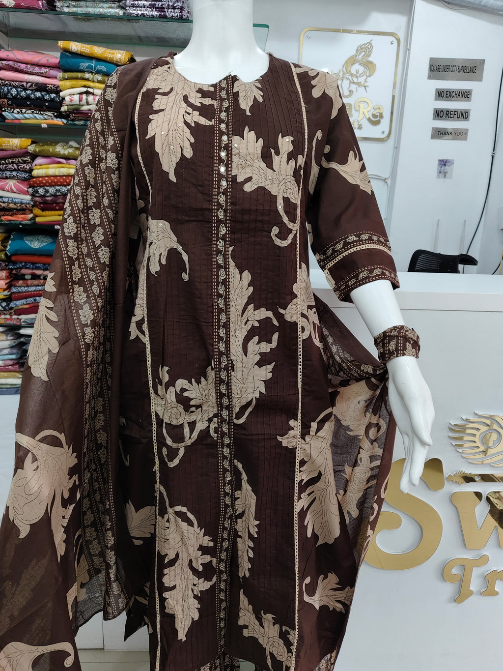 Elegant Brown Printed Kurta set with Dupatta Ethnic 3 piece set for women