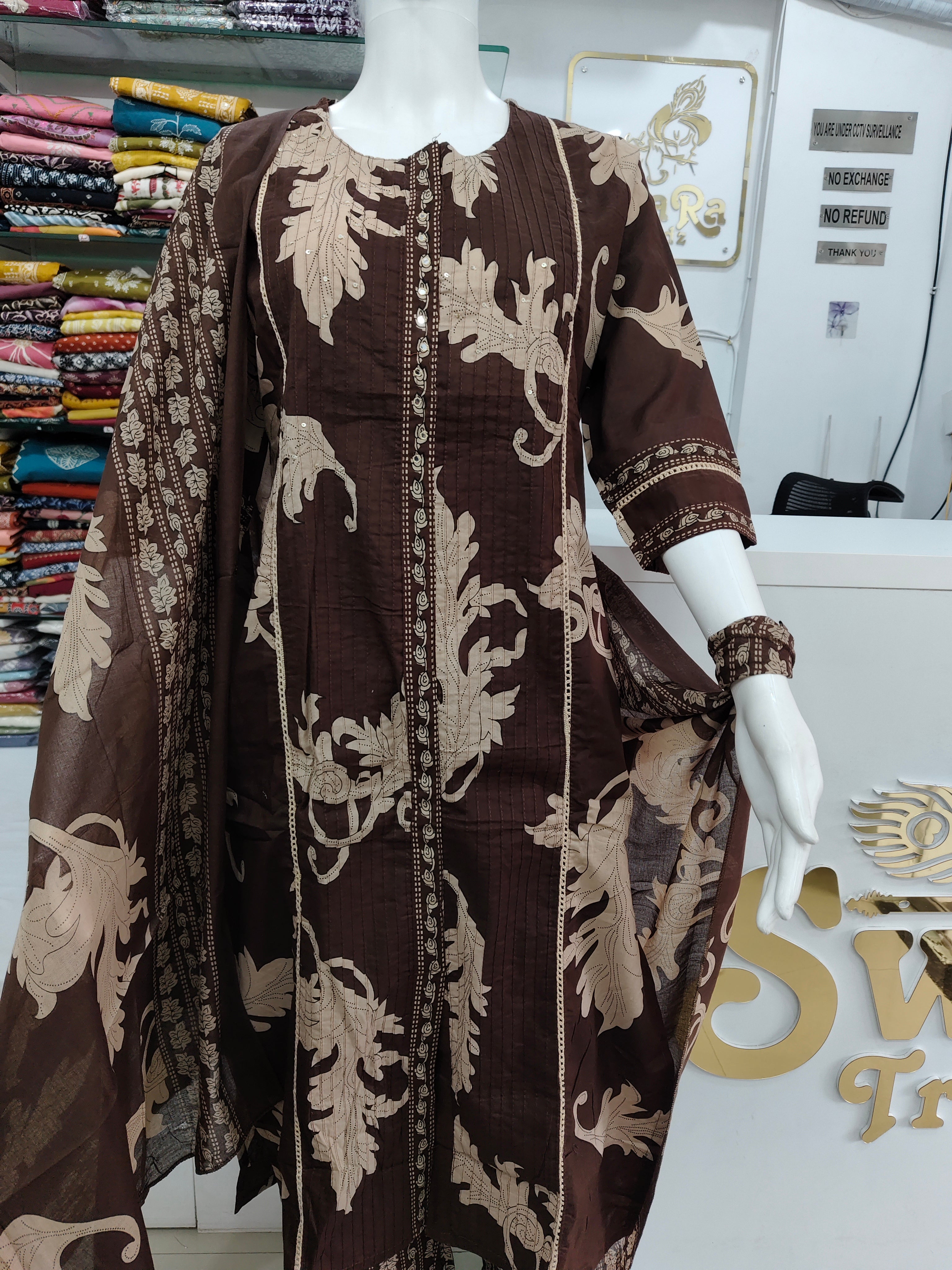 Elegant Brown Printed Kurta set with Dupatta Ethnic 3 piece set for women