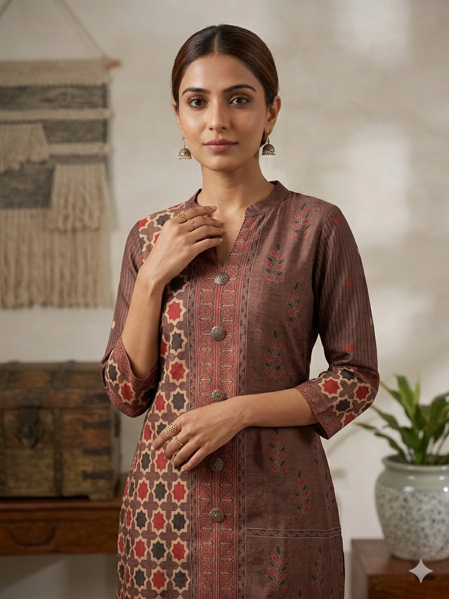 Classic Silk Printed Short Kurti Top for Women | Elegant Ethnic Casual Wear