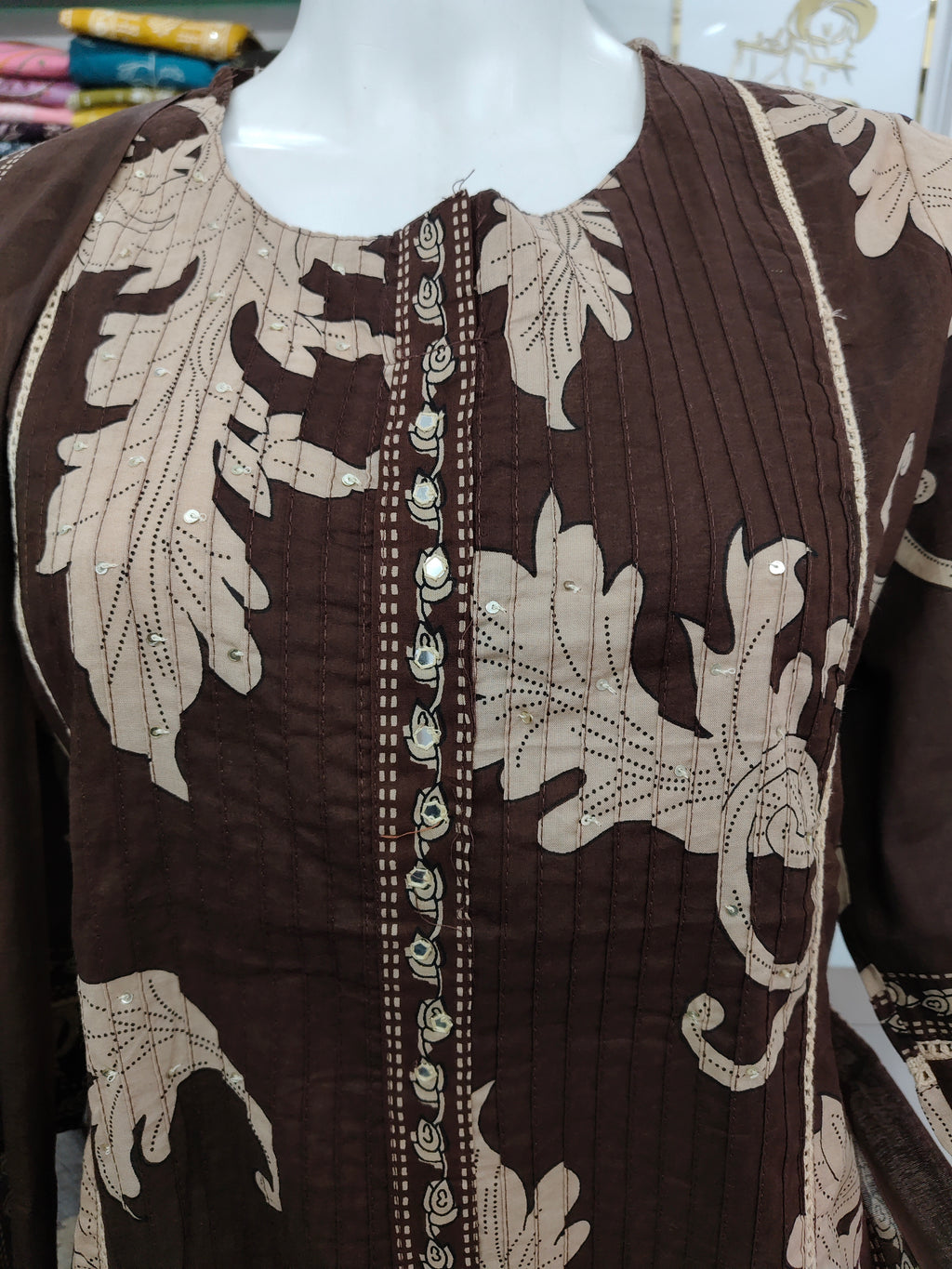 Elegant Brown Printed Kurta set with Dupatta Ethnic 3 piece set for women