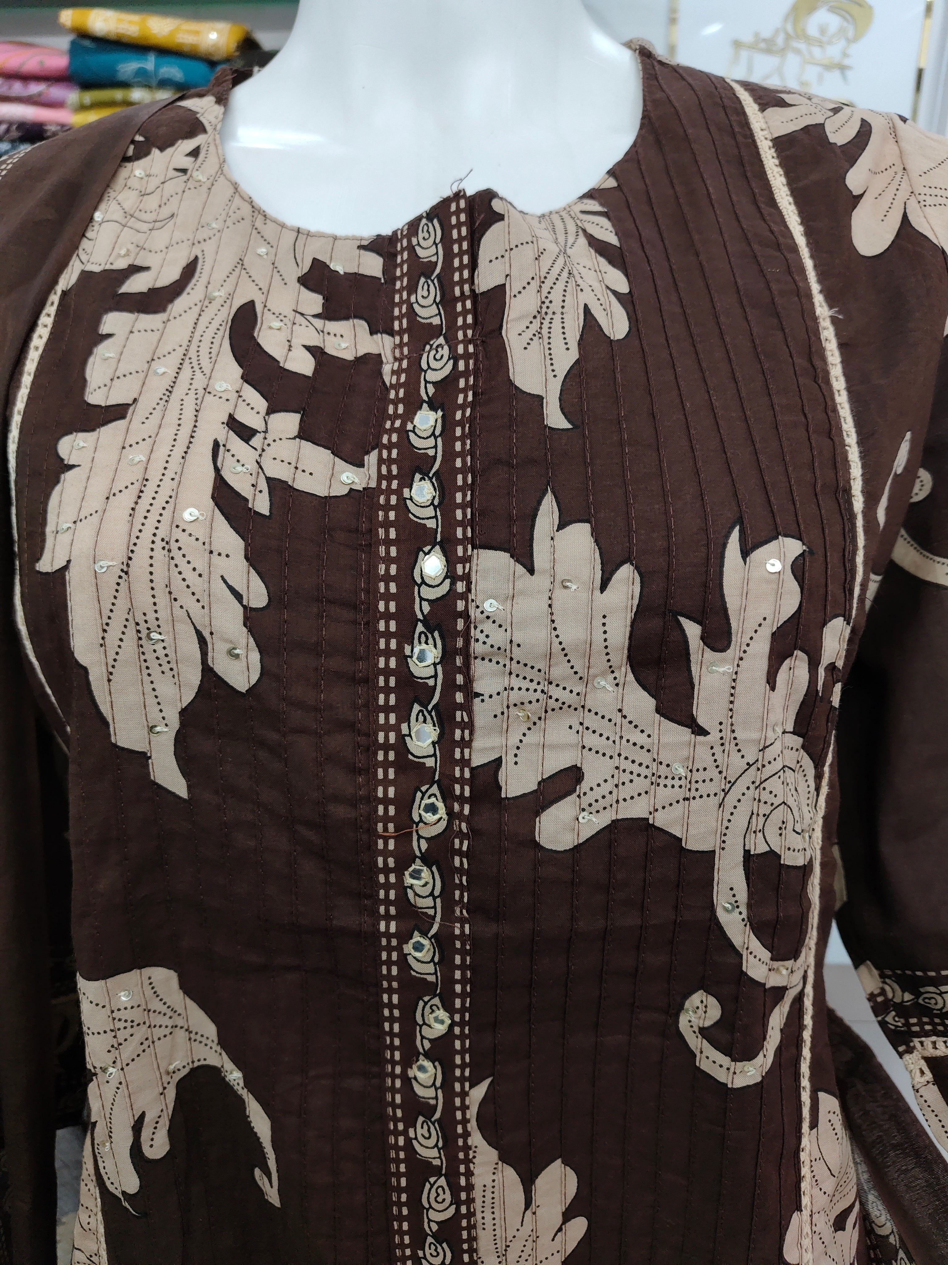 Elegant Brown Printed Kurta set with Dupatta Ethnic 3 piece set for women