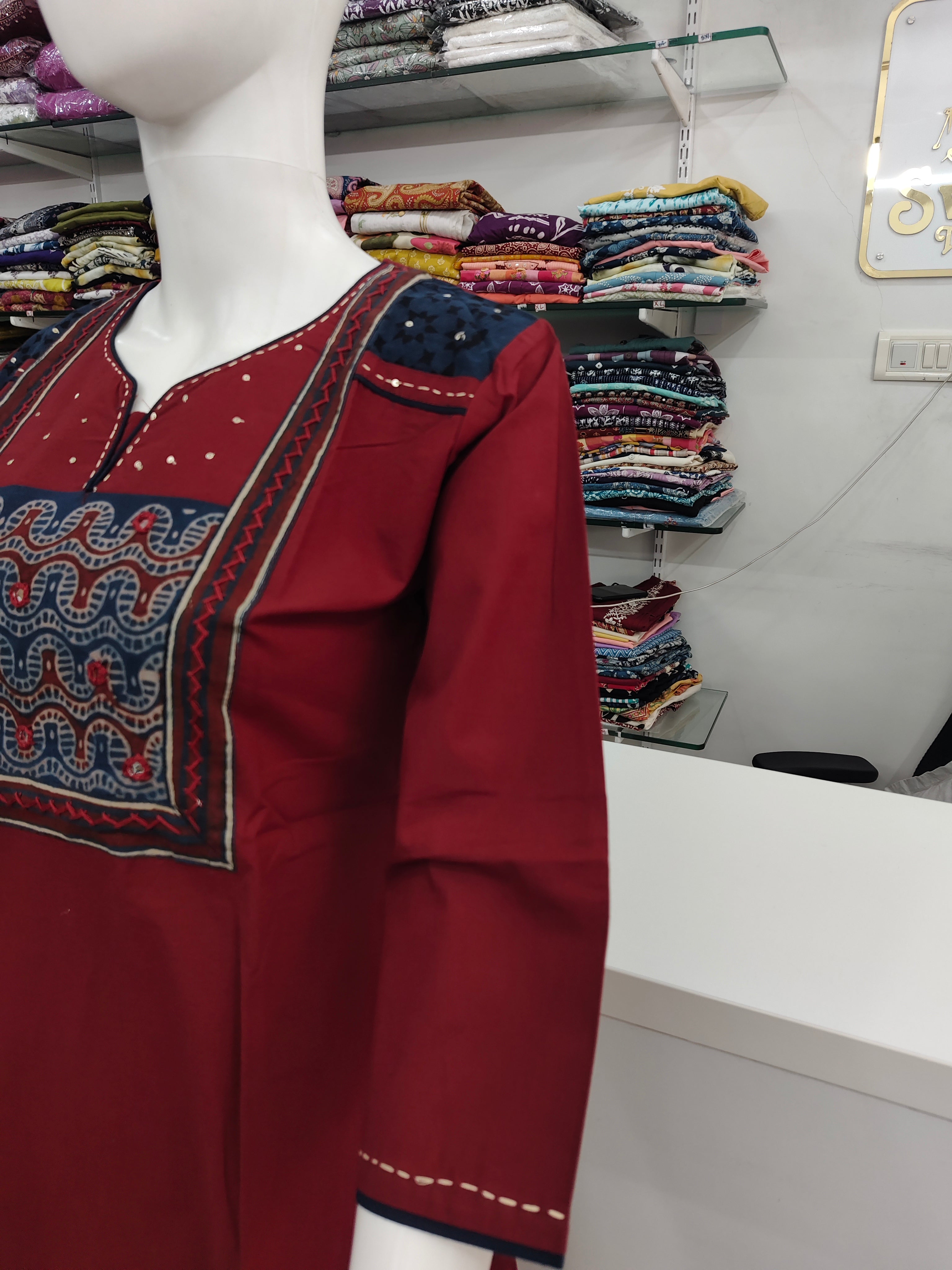 Pure Kutchi Cotton Handcrafted Short Top with Traditional Embroidery