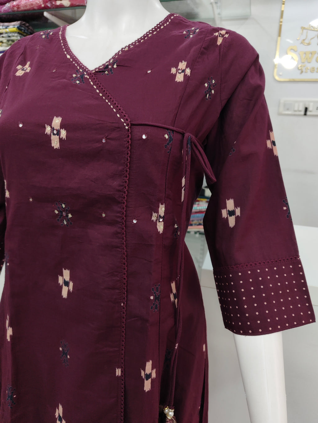 Elegant Wine Cotton Printed Kurta Set with Dupatta – 3 Piece Ethnic Suit